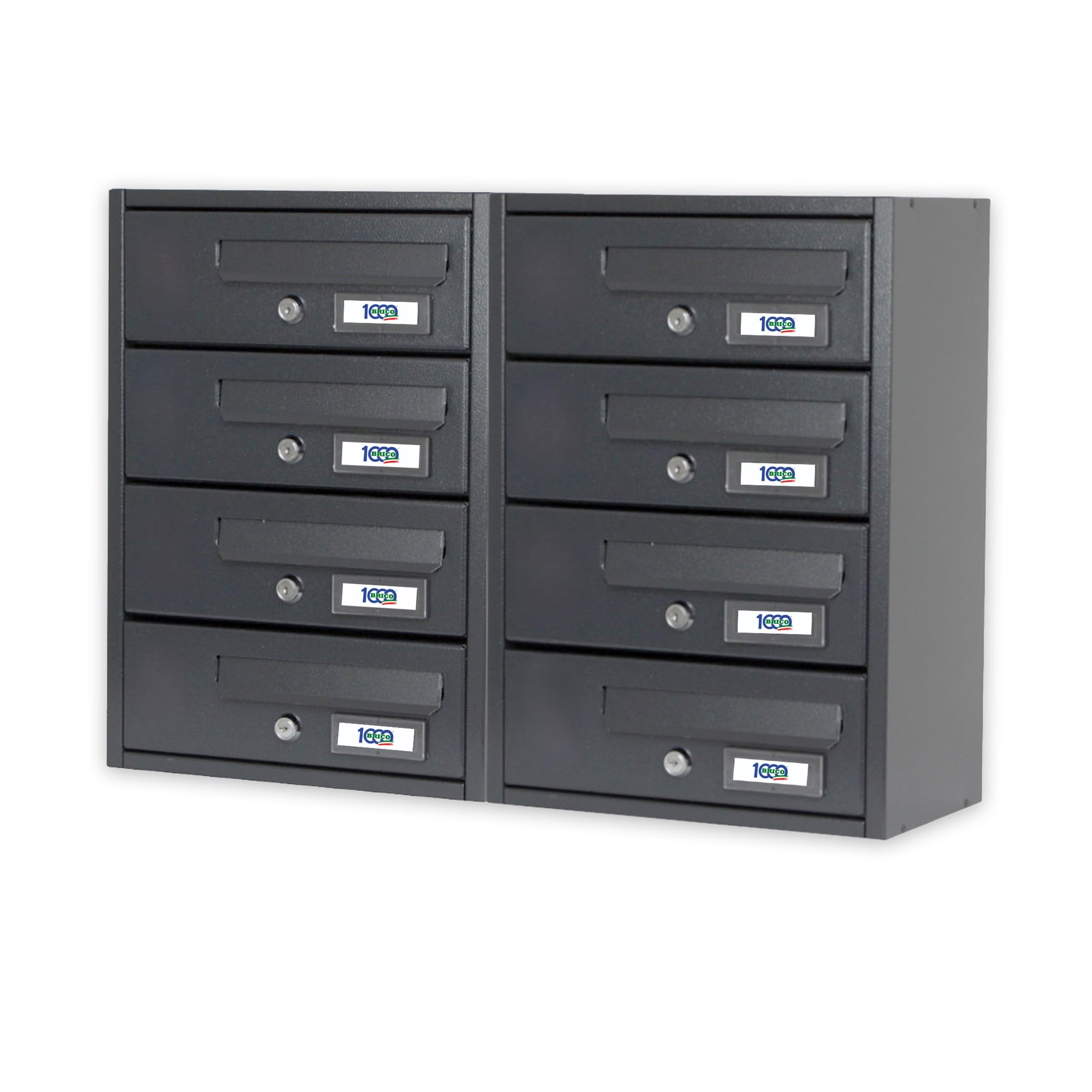 Buzón MILLE SRL Hugo, Caja de correos para edificio, 8 puertas, 60 x 17 x 42 cm, Gris Oscuro, Montaje en pared, Minimalist, Bloqueable