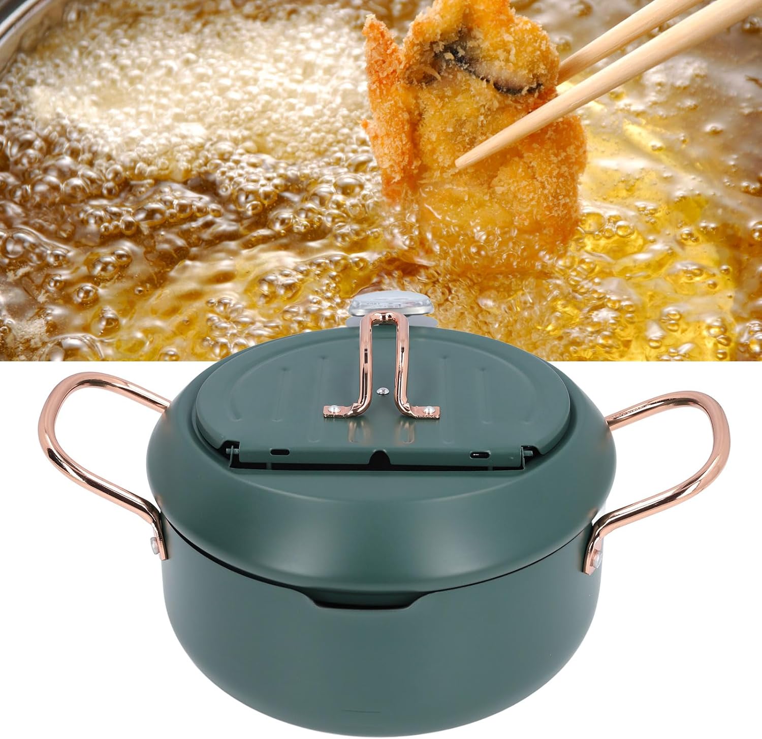 Deep Fryer Pot, Double Handles Iron Janpanese Frying Pot with Thermometer, Lid And Oil Drip Drainer Rack Multifunctional Cooking Pot for French Fries Chicken