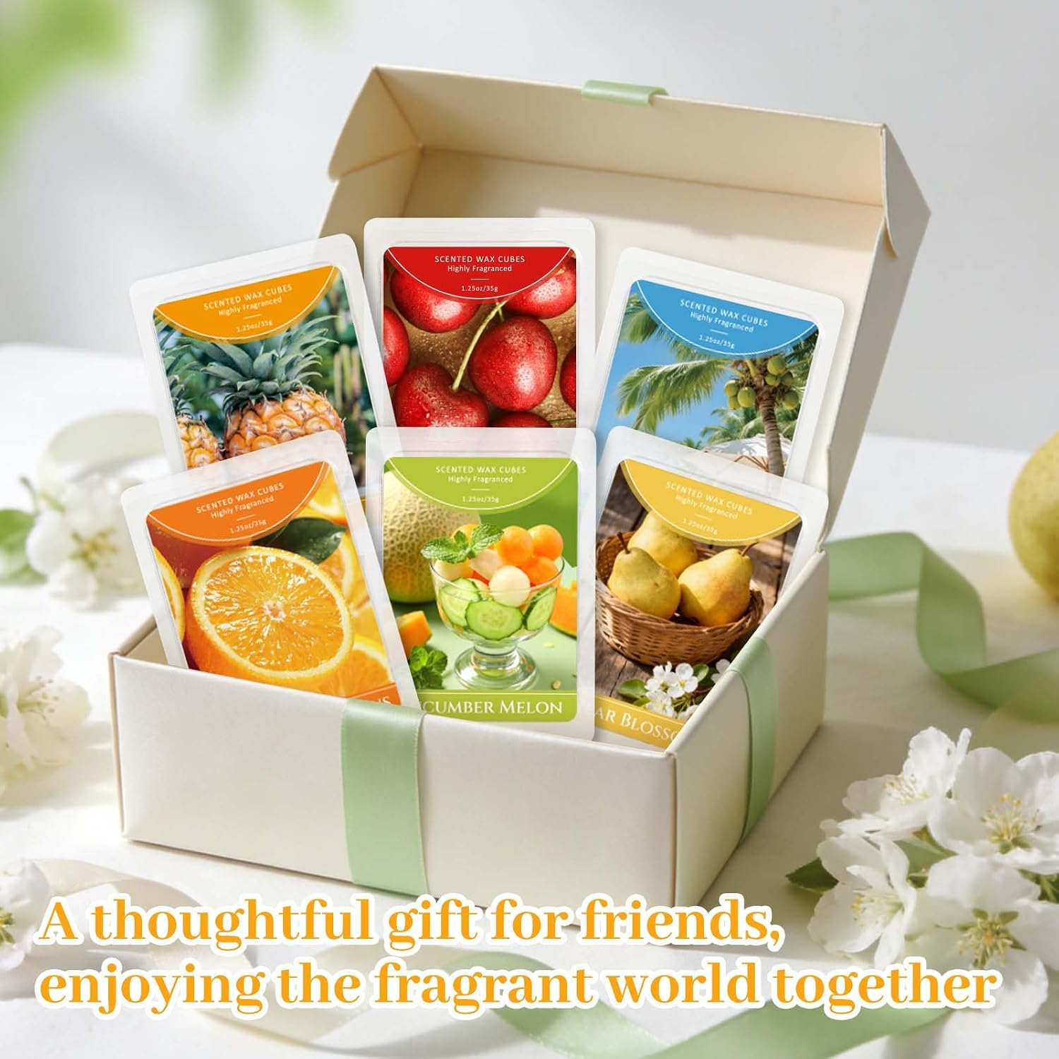 STRN Wax Melts, Soy Wax Cubes 6 Scents Cucumber Melon, Coconut Beach, Pear Blossom, Energizing Citrus, Summer Scented Long-Lasting Home Fragrance for Wax Warmers, Yoga, 1.25 OZ * 6 Packs