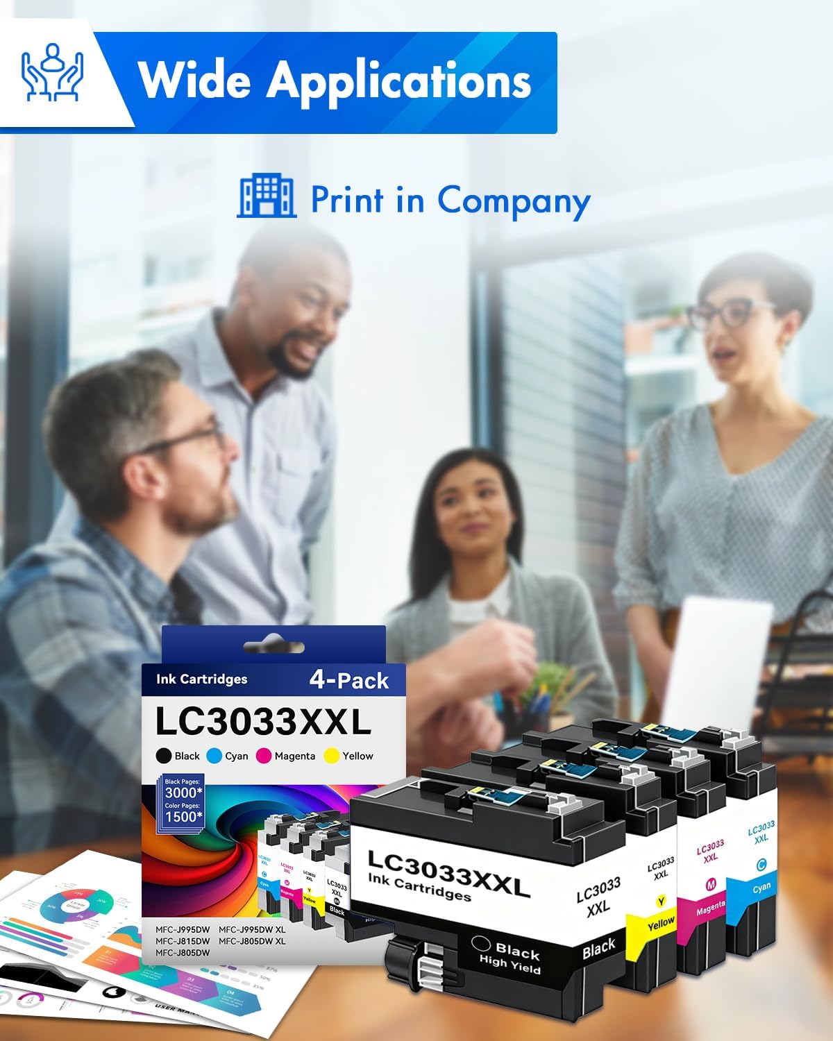 LC3033 XXL BK/C/M/Y Ink Cartridges High Yield Replacement for Brother Ink Cartridges LC3033XXL for MFC-J995DW MFC-J815DW MFC-J805DW MFC-J995DW XL MFC-J805DW XL Printers (4-Pack)