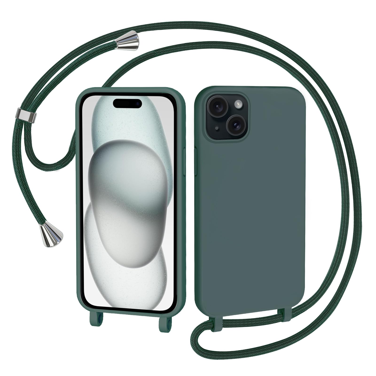 Custodia Per IPhone 15 Con Laccio - Silicone Morbido, Antiurto, Verde - Foto 2