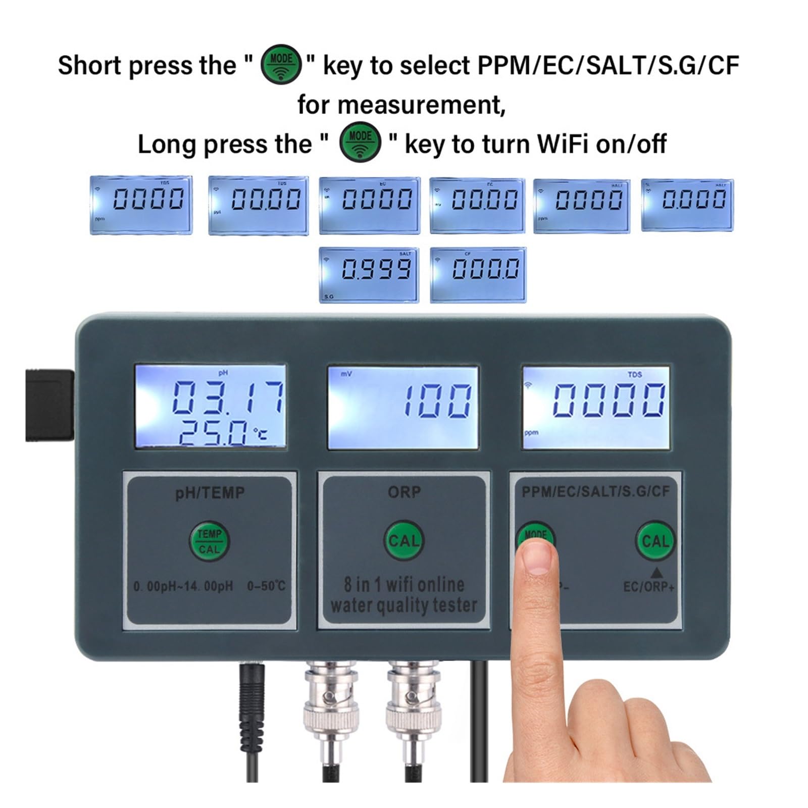 WiFi PH Meter 8 in 1 Multifunzione Temp TDS Salinità Tester di qualità acqua for acquari Piscine Idroponica Misurazione Accurata