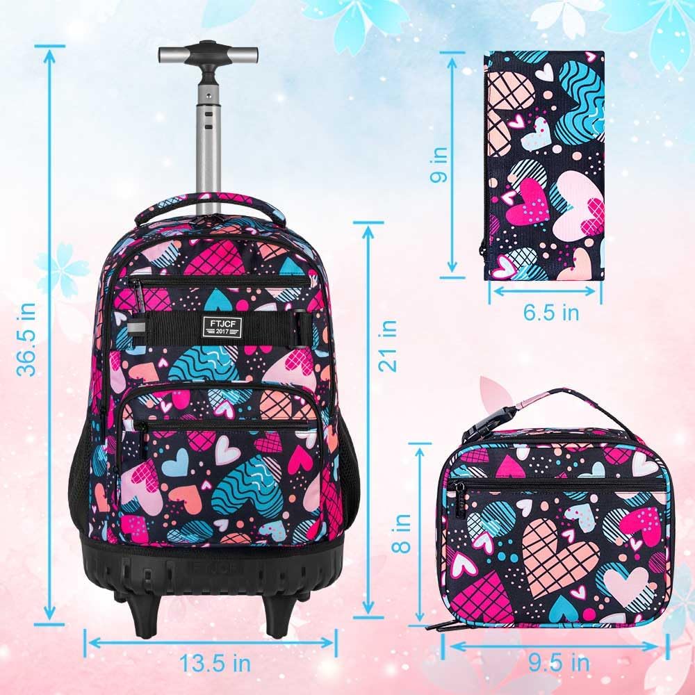 Rolling Backpack for Womens and Mens, Adults Wheeled Bookbag with Lunch Box for Girls and Boys. - Image 4