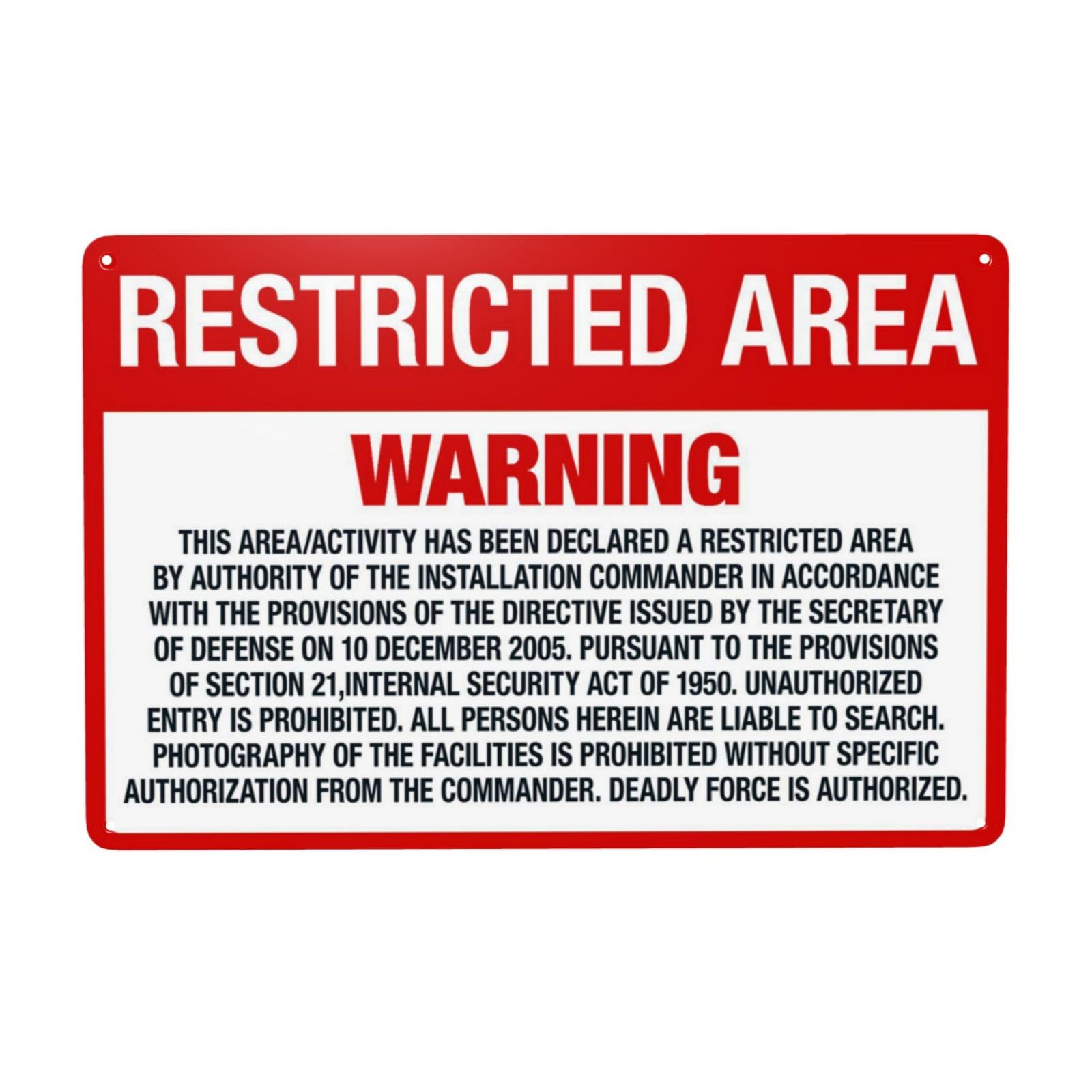 This Area Declared Official Restricted Zone Vintage Metal Warning Sign 12x8 Inch