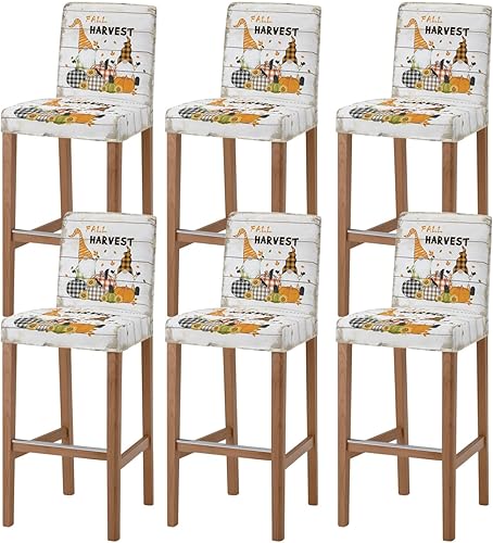 Miniatura 8 de TweetyBed Juego de 4 fundas para taburetes de bar, diseño de gnomos de calabaza, de cosecha de otoño, con diseño de gnomos de calabaza, extraíbles