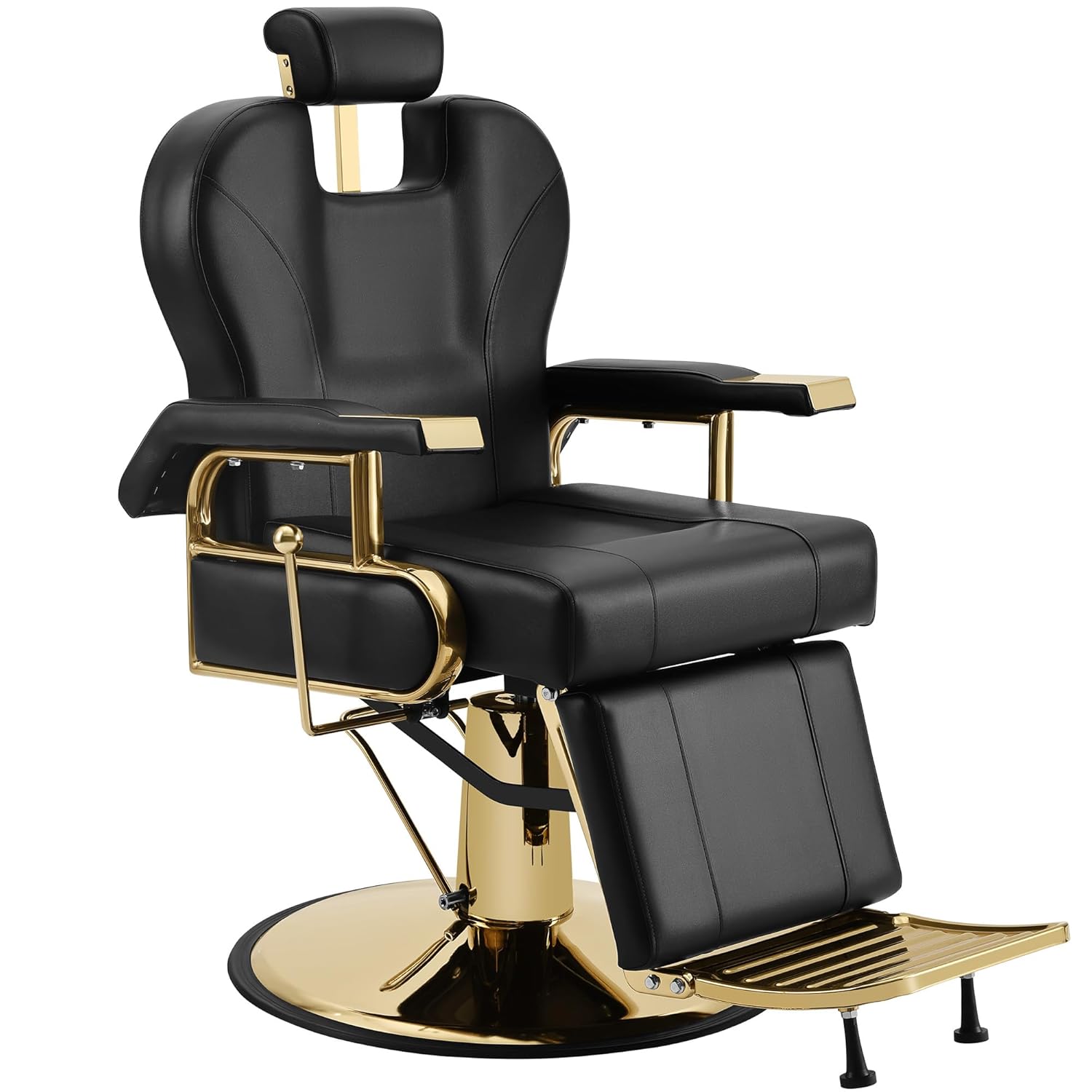 Barber Salon Hair Chair, Hydraulic Rolling 360° Swivel Barber Reclining Chairs for Barbershop, Heavy Duty Hairdresser Chair Beauty Salon Spa Shampoo Styling Equipment, Adjustable Headrest, Black&Gold
