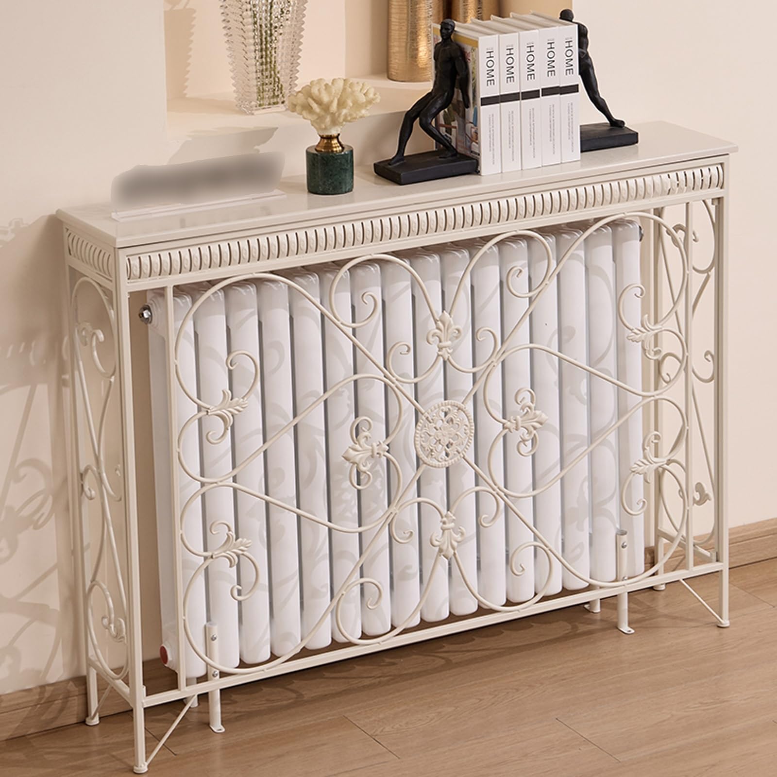 Copritermosifone con Piano in Legno, Copricalorifero Moderno Decorativo in Ferro Battuto, Mobiletto Decorativo per Soggiorno, Camera da Letto, Ingresso(White,90x24x80cm/35x9x31in)