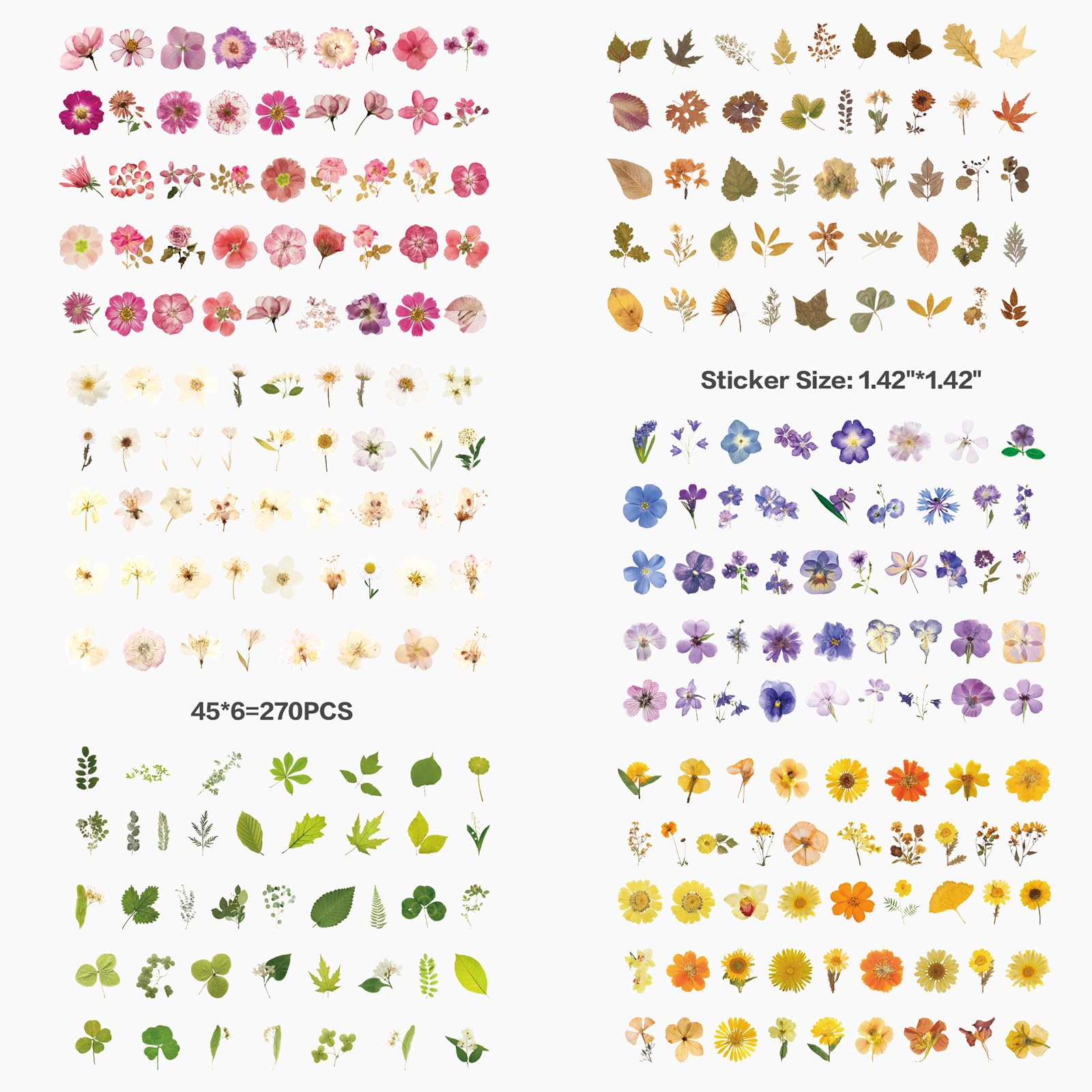Maxleaf Pressed Flower Stickers Set, 270PCS Dried Flowers Waterproof Stickers Decals Floral Botanical Journaling Stickers for Scrapbook Supplies Junk Journal Bullet Journal Planner Laptops Art Crafts - Image 4