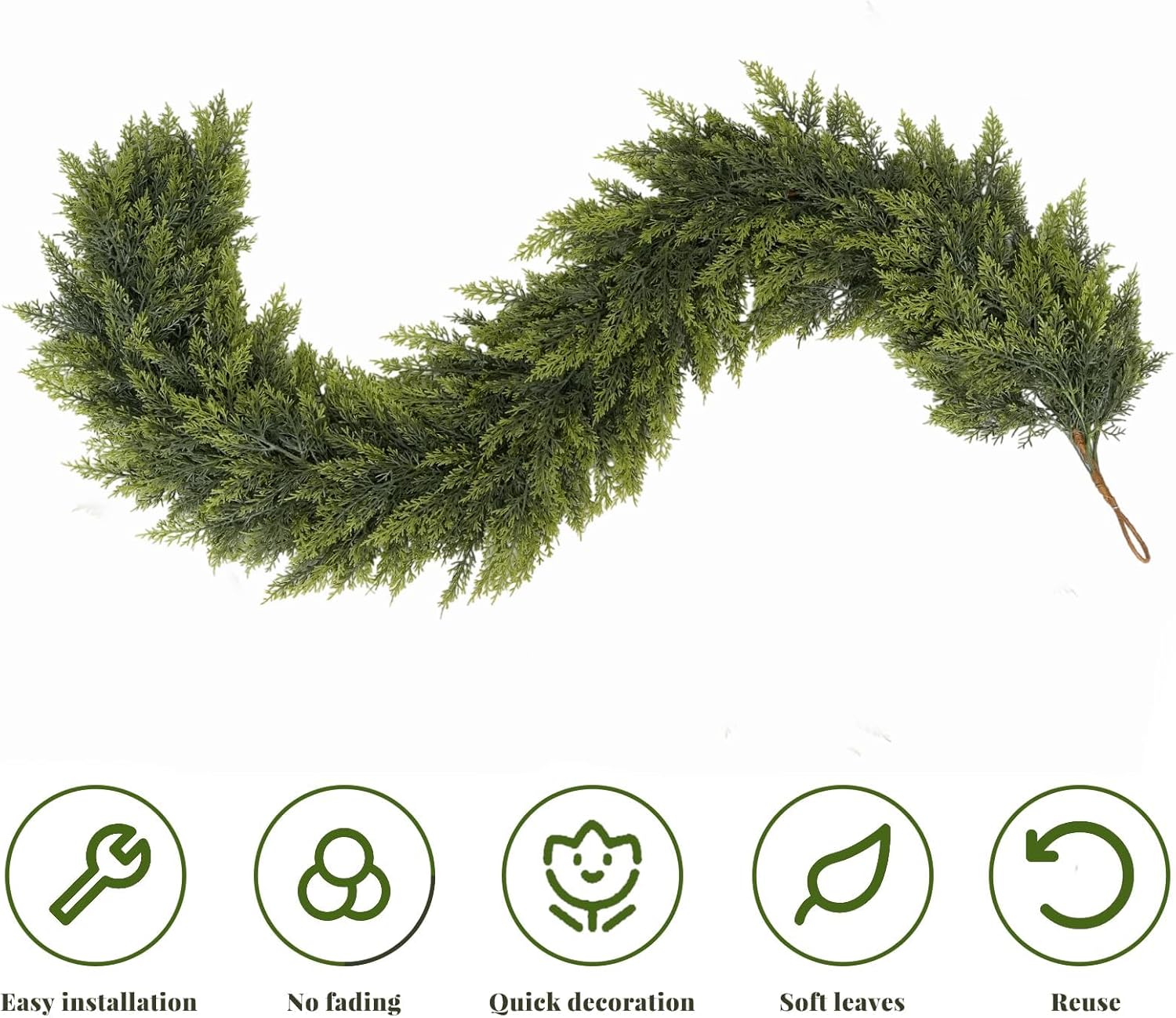1 Pack 6Ft Christmas Garland, Real Touch Cedar Garland, Artificial Cypress Garlands for Mantle Fireplace Table Door Wall Upstairs Indoor Outdoor Xmas Holiday Decorations - Image 3