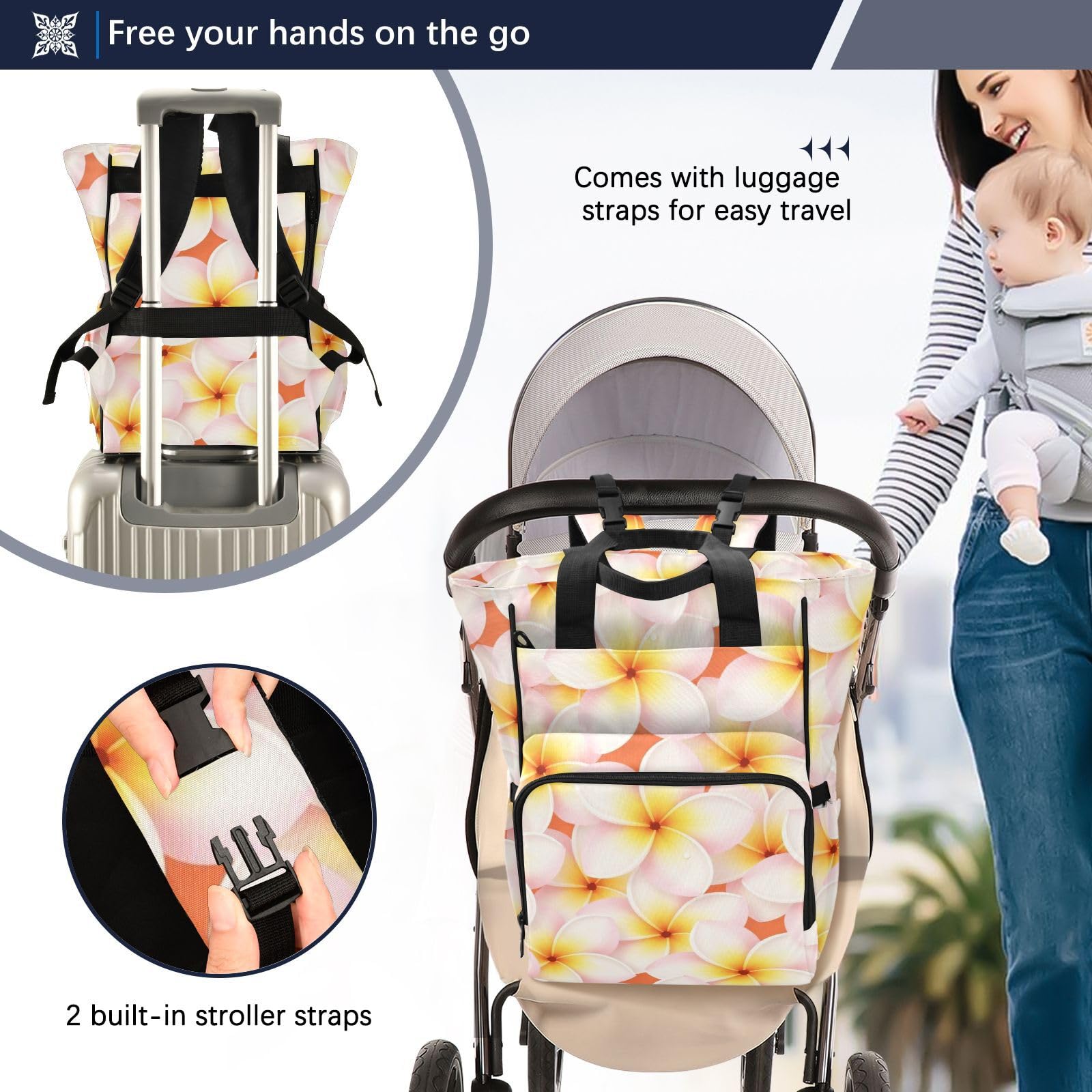 Borsa per pannolini zaino per mamme papà Plumeria fiori tropicale giardino