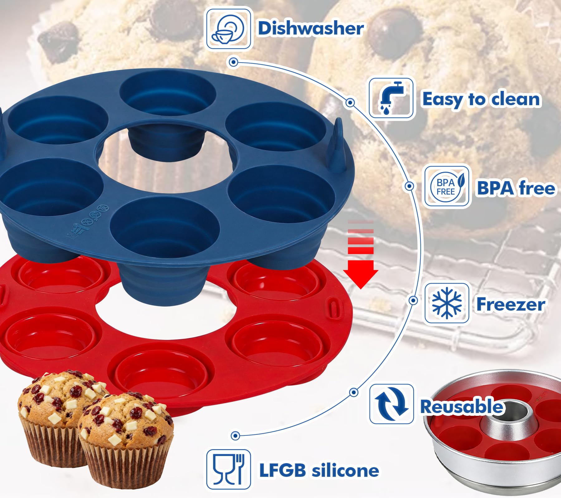 Kamehame Muffin Backform Silikon für Om-nia Muffinform Silikon 2 Stück Silikonbackform Rund Muffin Silikonform Muffinform für Campingbackofen