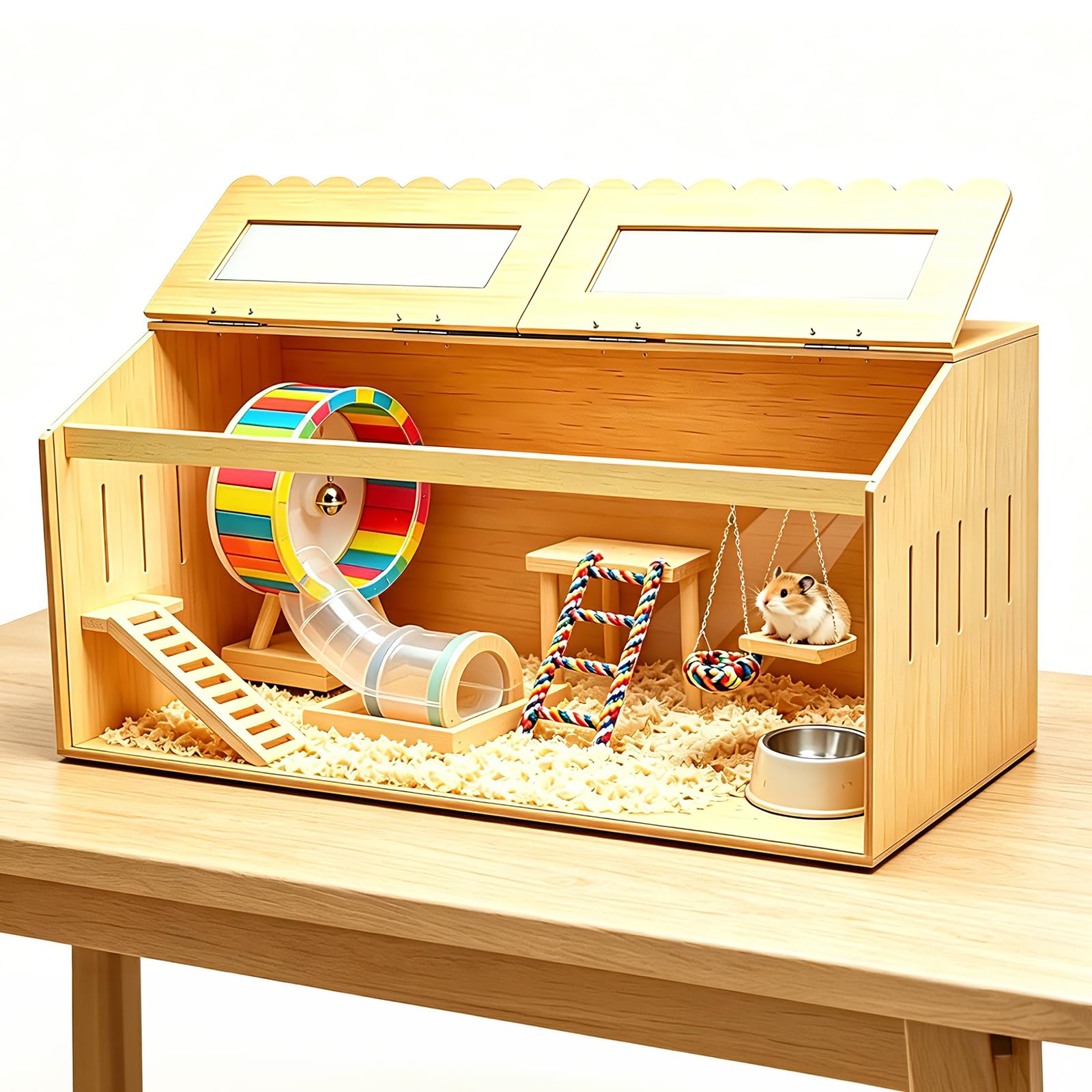 Gabbia per criceti, 80 x 40 x 40 cm, in legno, con finestra trasparente in acrilico, fori di ventilazione laterali, adatta per piccoli animali, criceti, conigli