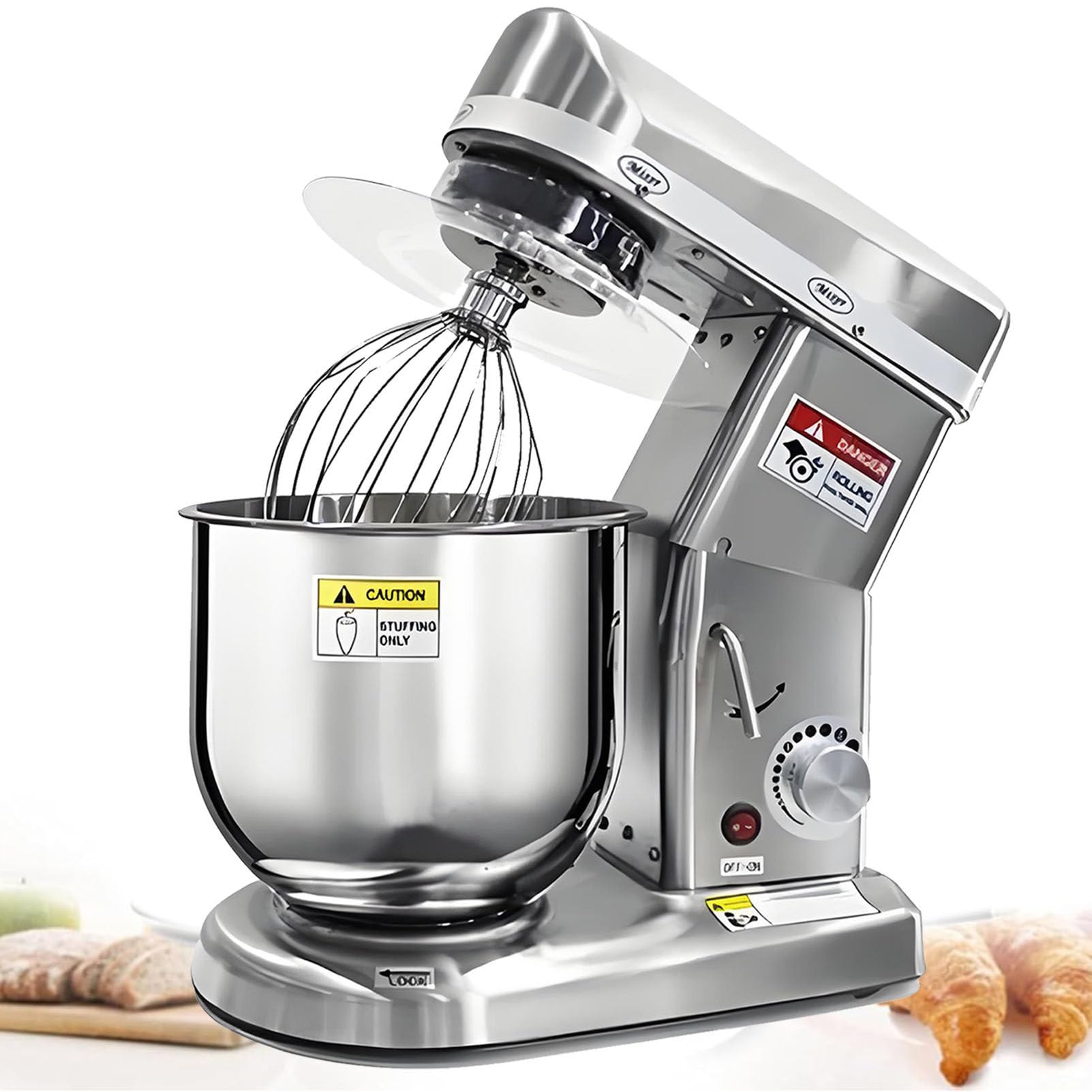 Cashwise Commercial Food Mixer, 5/7/10L Large Capacity Stand Mixer, with Dough Hook+Mixing Hook+Egg Beater, for Schools, Bakeries, Restaurants, Pizzerias StainlessSteel-7L