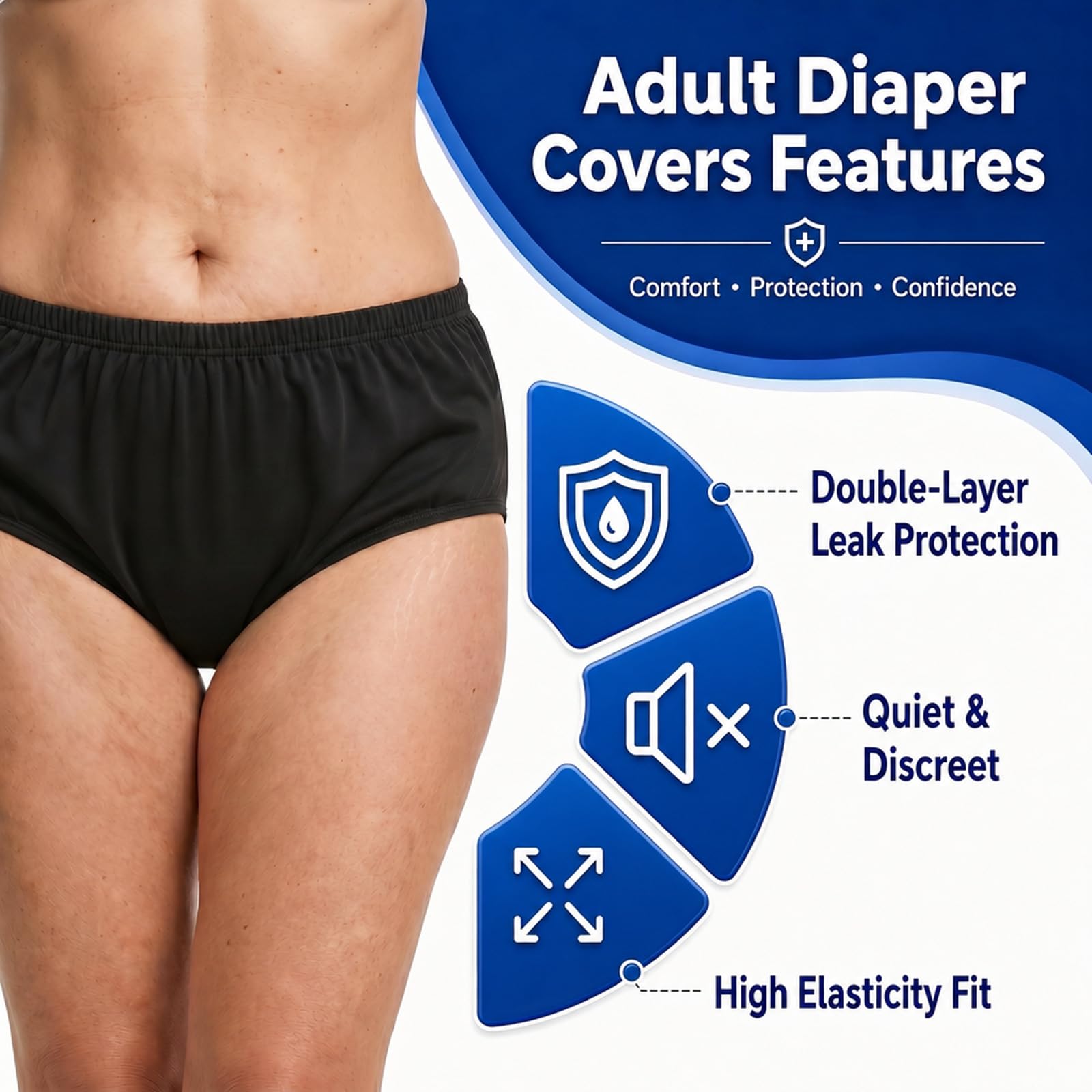 Couvre-couche en tissu pour adulte pour incontinence, pantalon actif imperméable et étanche en latex, silencieux, réutilisable, lavable (sans coton à l'intérieur, L)
