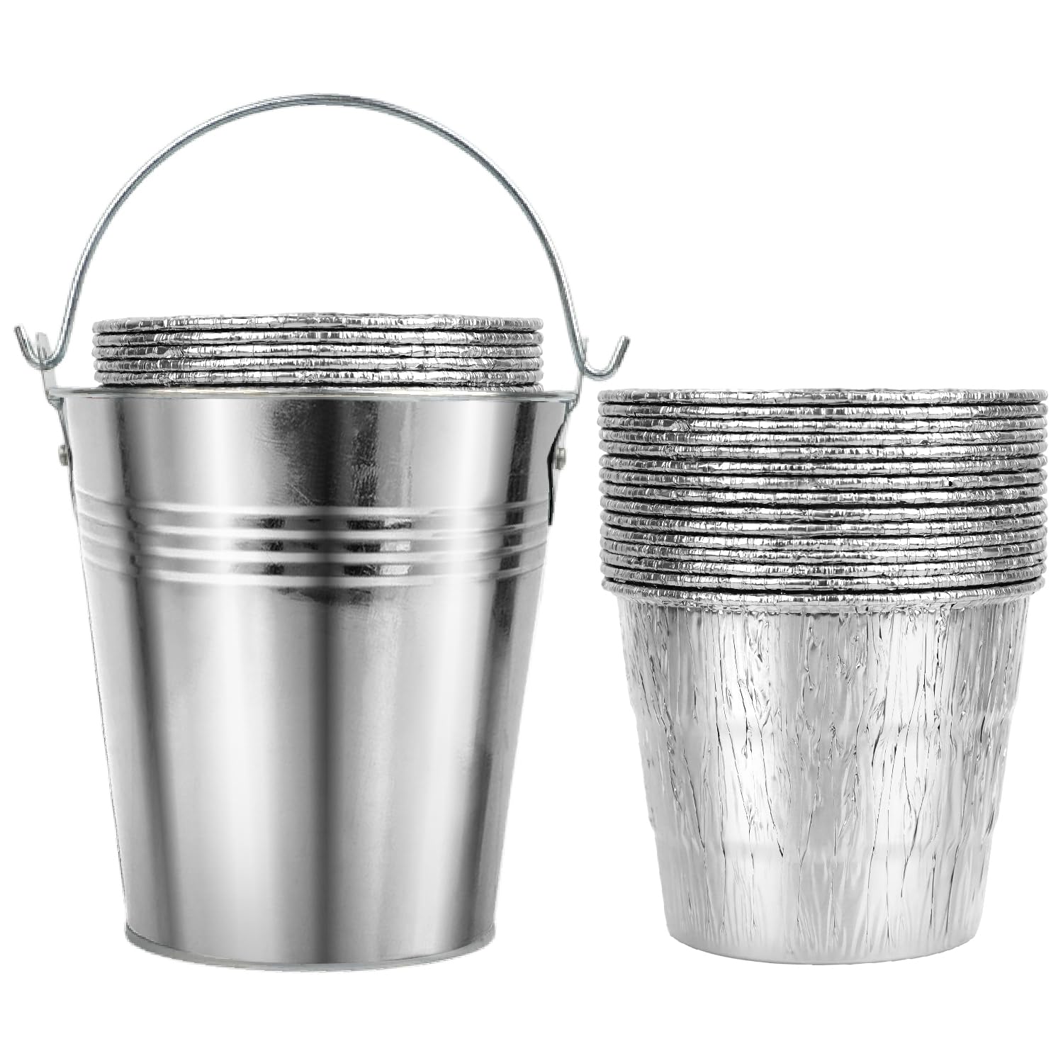 Ethanberg Grease Drip Bucket and 15 Pack Disposable Foil Liners for Traeger 20/22/34 Series, Oklahoma Joe's, Pit Boss, Camp Chef, Z Grill, Silver