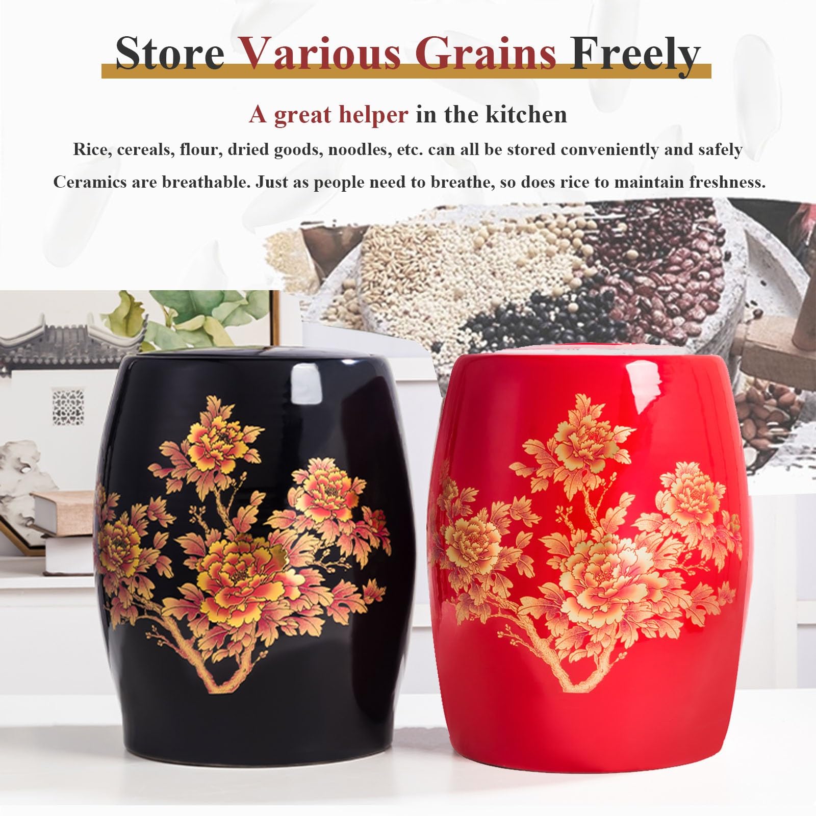 Vasetta Di Conservazione Del Cibo Domestico Classico In Porcellana - Vasetta Sigillata In Ceramica Con Coperchio - Contenitore Di Riso In Ceramica - Scatola Di Conservazione Del Riso Per Riso, Farina(
