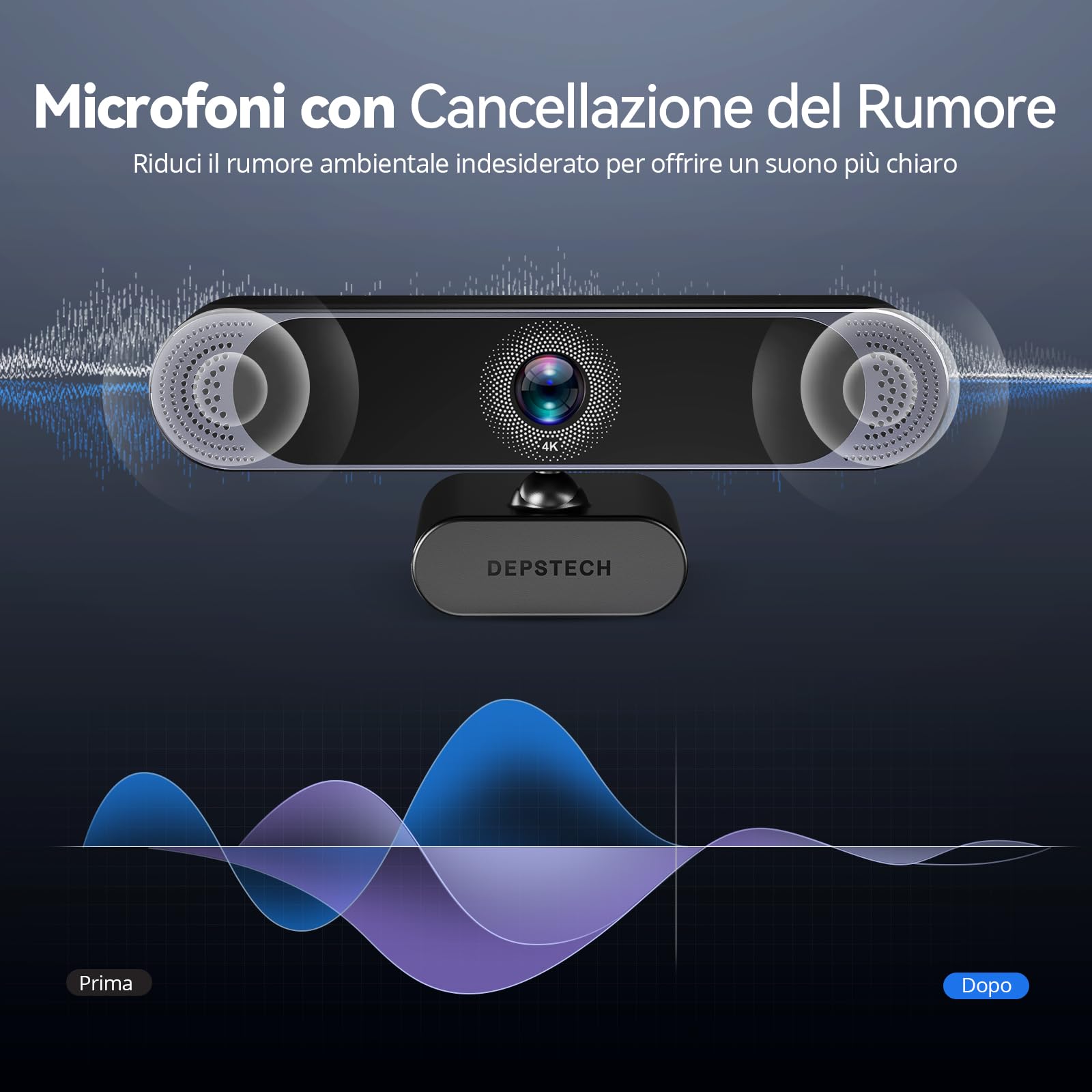DEPSTECH DW49 PRO, 4K Webcam PC con Microfono, Web Camera e Zoom Ottico 3X, Autofocus, Correzione Automatica Luminosità, Microfono Riduzione Rumore Compatibile con WhatsApp, Facebook, Twitter, PC, Mac