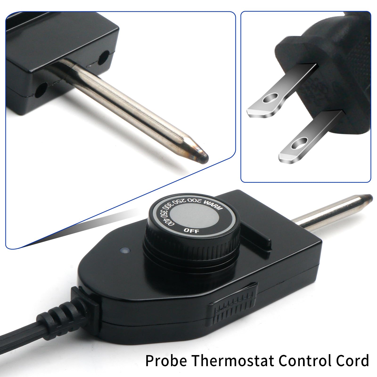 06900 - Cable de termostato de control de temperatura para sartenes eléctricas Presto, parrillas de 1 y 3/8 pulgadas, espaciado entre terminales, control de sonda de calor eléctrico 125V10A