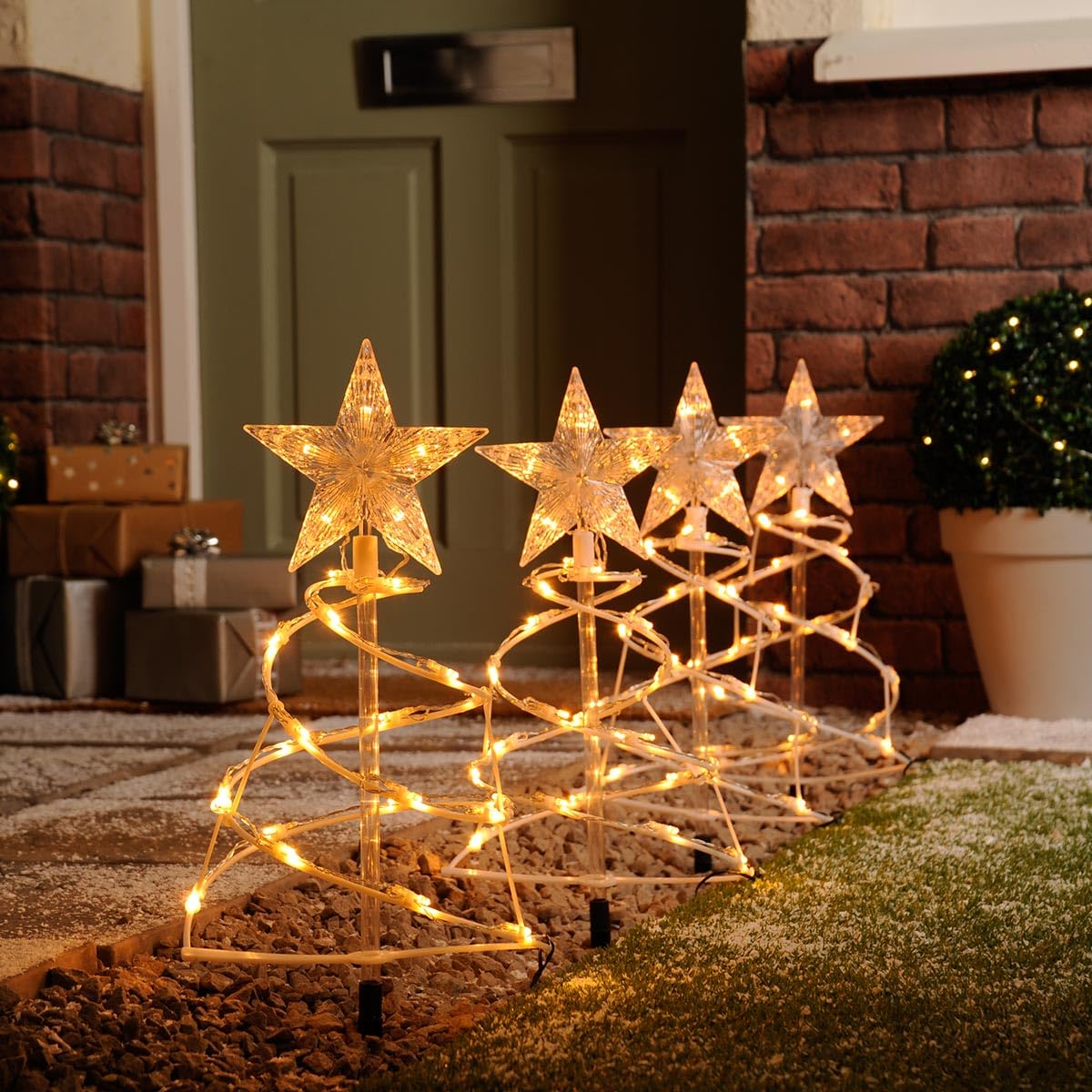 Festive Lights 45cm 4er Set LED Gartenstecker Stern Spiral Effekt Weihnachtsdeko aussen beleuchtet Stern Weihnachtsbeleuchtung aussen Deko Weihnachten Outdoor