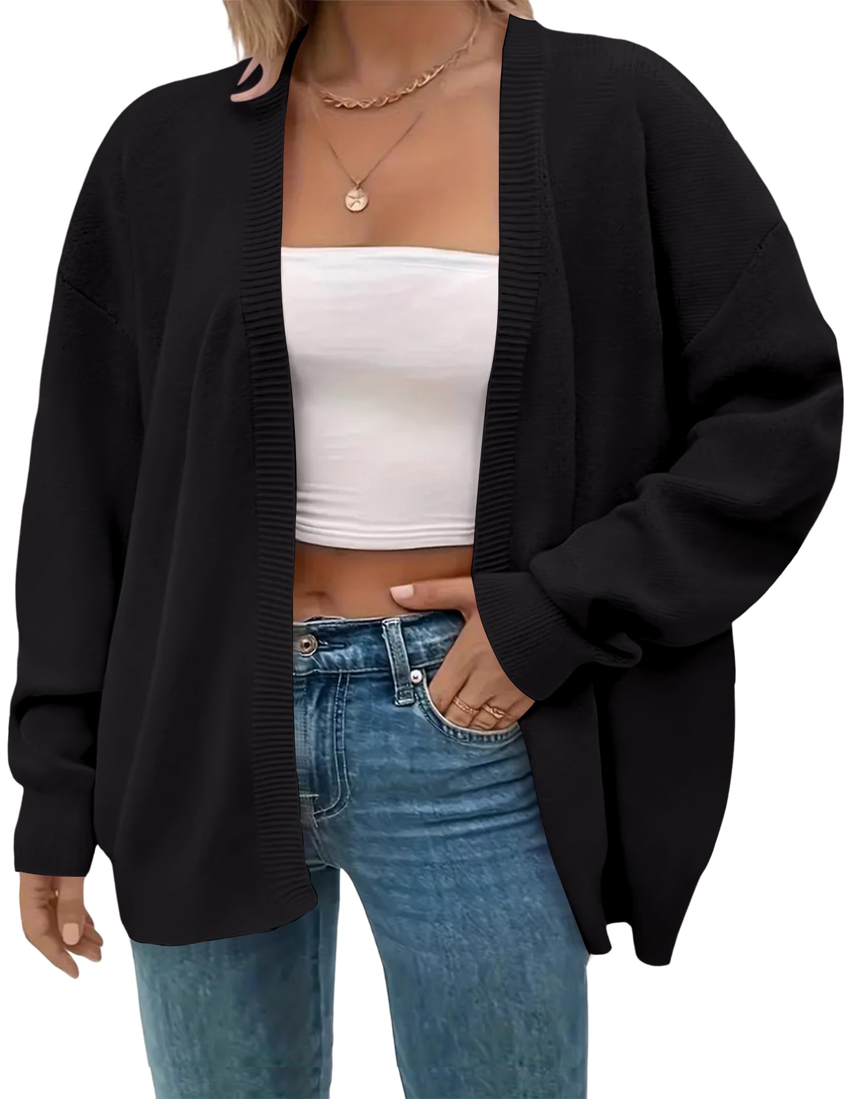 Womens Plus Size Long Sleeve Chunky Oversized Open Front Knit Cardigan Sweater