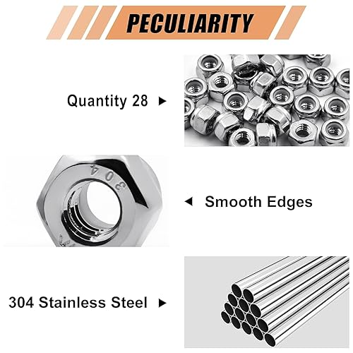 Miniatura 3 de WEGOUP Tuercas de bloqueo de acero inoxidable de 14"-20, paquete de 28 Tuercas hexagonales de inserción de nailon A2-70, autobloqueantes de acero