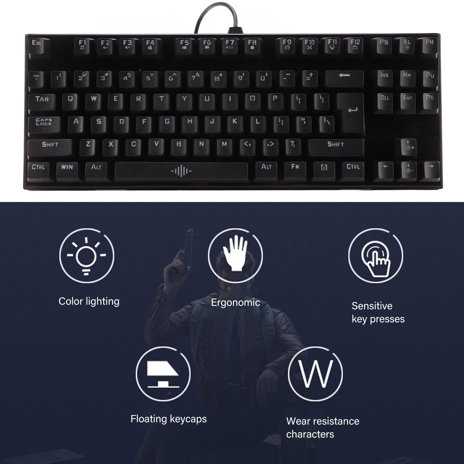 Aramox Clavier Mécanique 87 Touches, Interrupteurs Bleus, Rétroéclairage