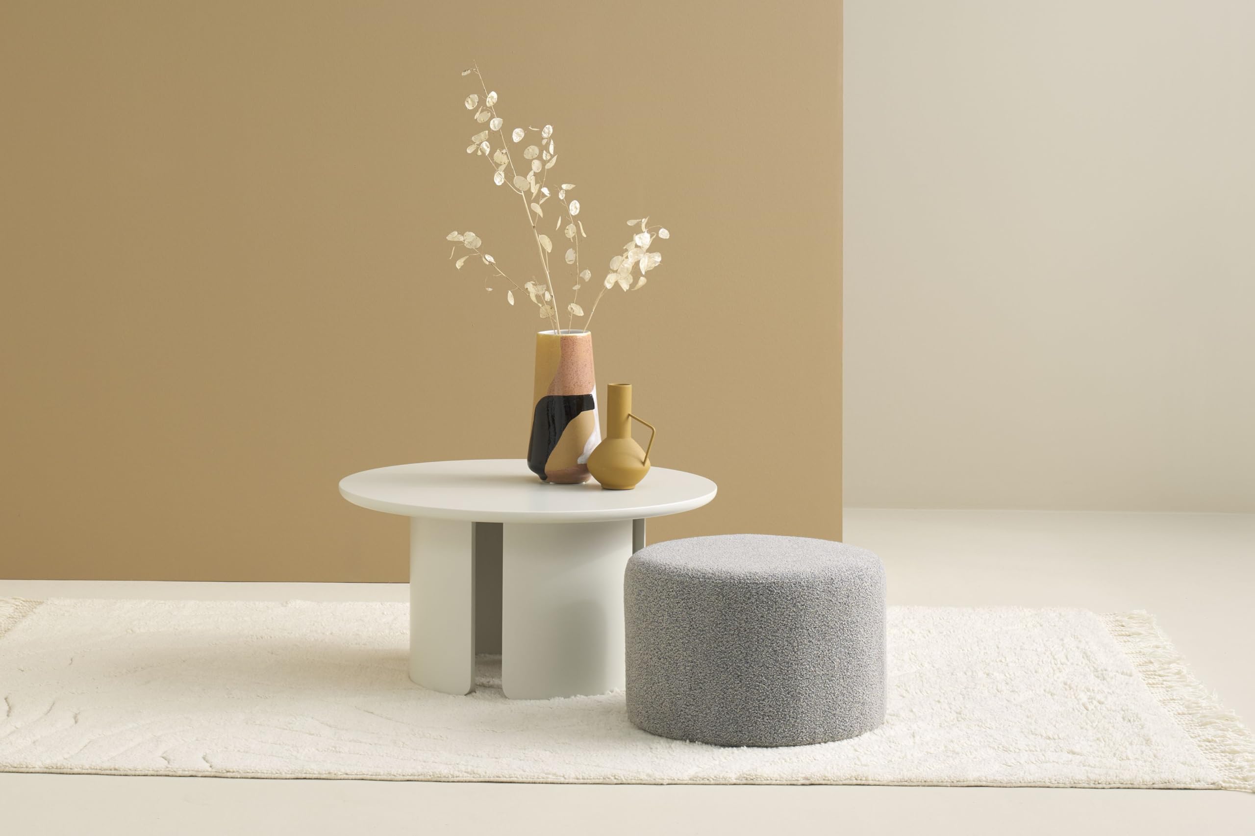 Schöner Wohnen Kollektion Hocker ALVIK, Bouclé Bezug und Gestell in grau | Rund, Kombinierbar mit Couchtisch MOLDE, Pouf, Sitzhocker, D 50, H 34 cm