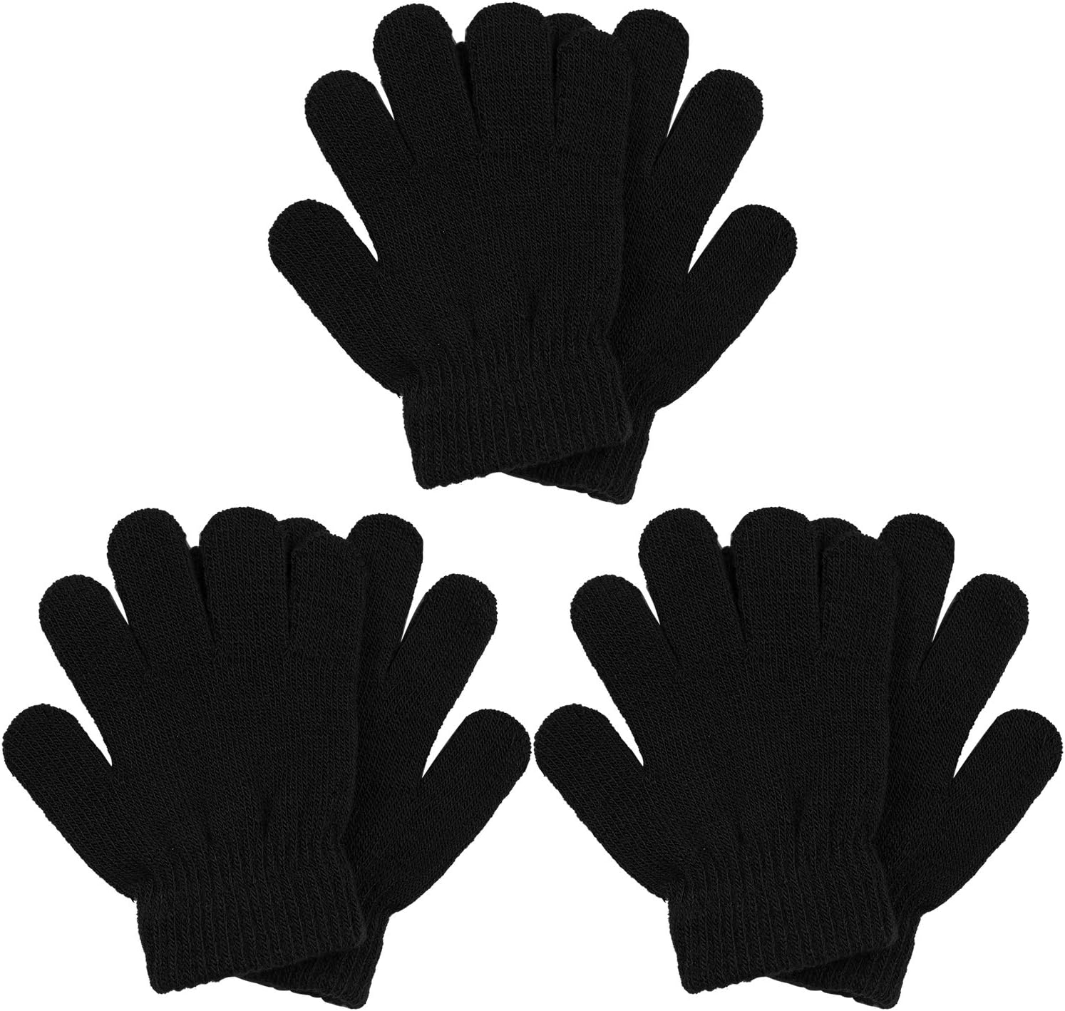 Cooraby 3 Pairs Winter Kids Gloves Warm Stretchy Knitted Truck Pattern Magic Gloves Full Finger Mittens