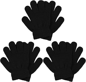 Cooraby 3 Pairs Winter Kids Gloves Warm Stretchy Knitted Truck Pattern Magic Gloves Full Finger Mittens