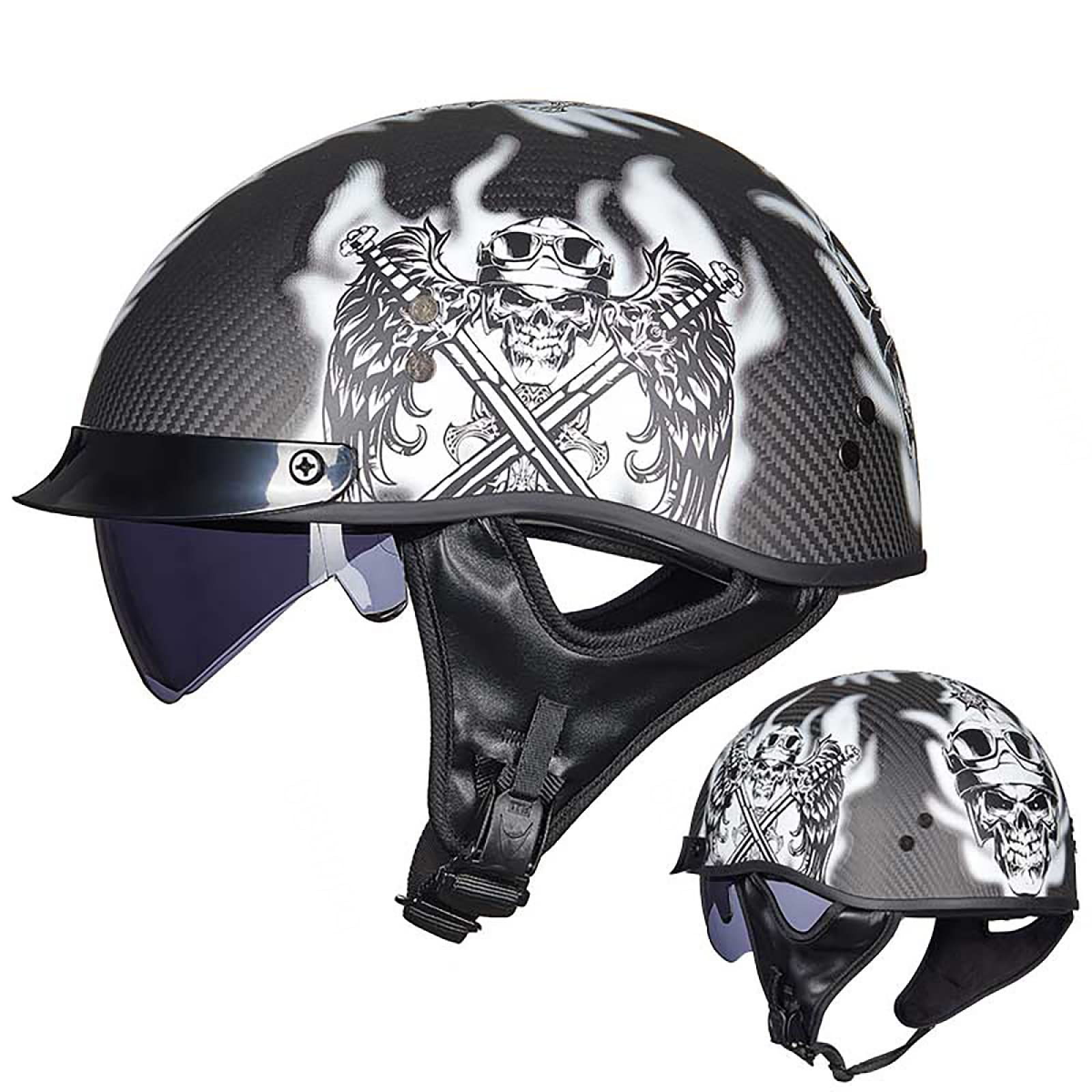 Casque demi-coque en fibre de carbone G-L avec visière intégrée pour scooter et cruiser