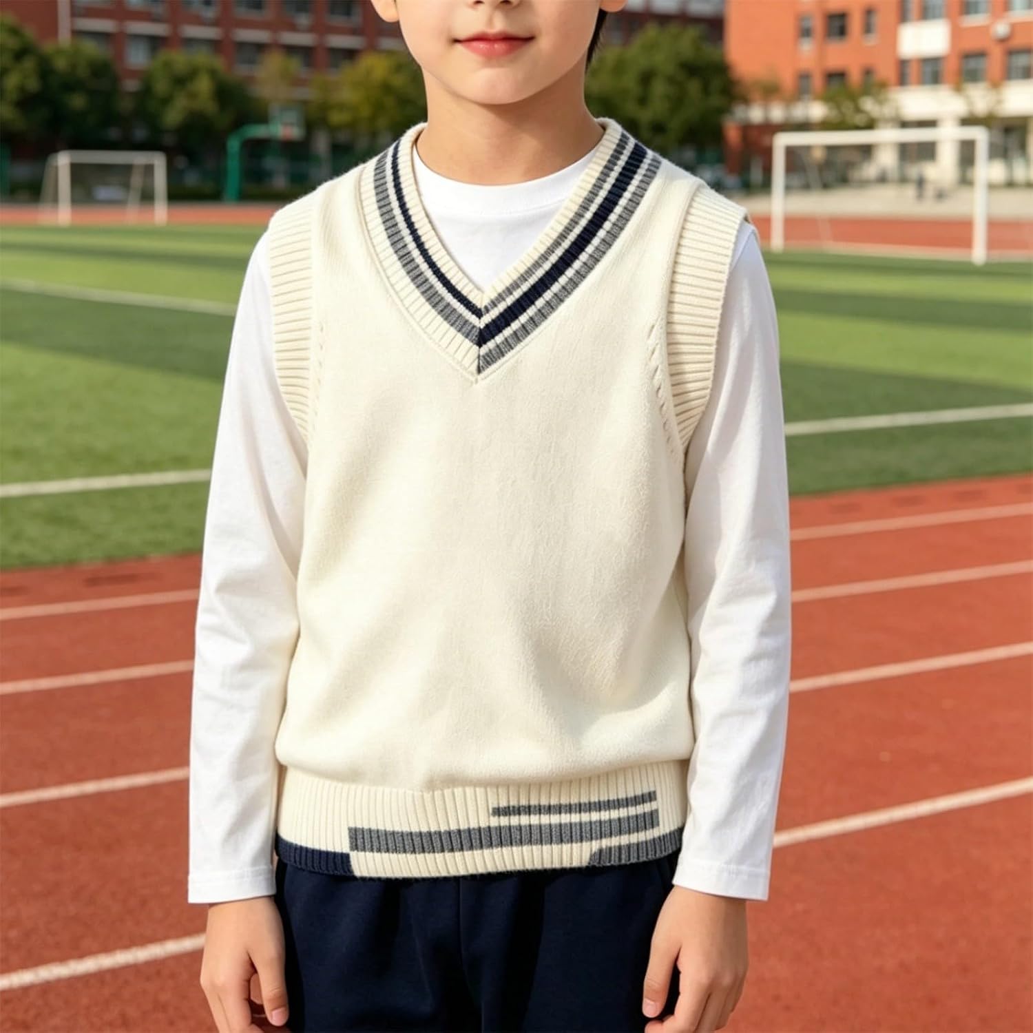 Knitted Vests for Boys Girls Sleeveless V Neck Sweater Vest Crop Tops Pullover Knitwear for Teen