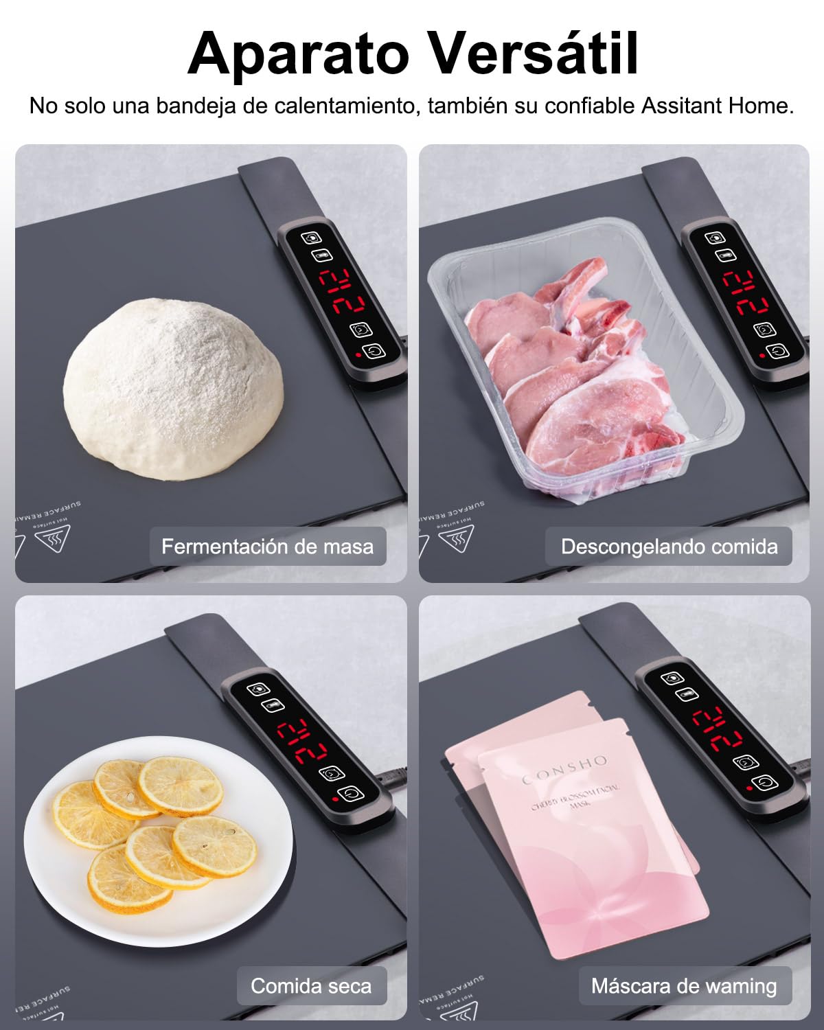 AUTOPkio Bandeja de Calentamiento Eléctrico, Calienta Platos Calentar Alimentos 300W 5 Temperatura & 4 Temporizadores Auto-Apago, Cerradura Niños para Buffets, Fiesta, Descongelado, Hogar