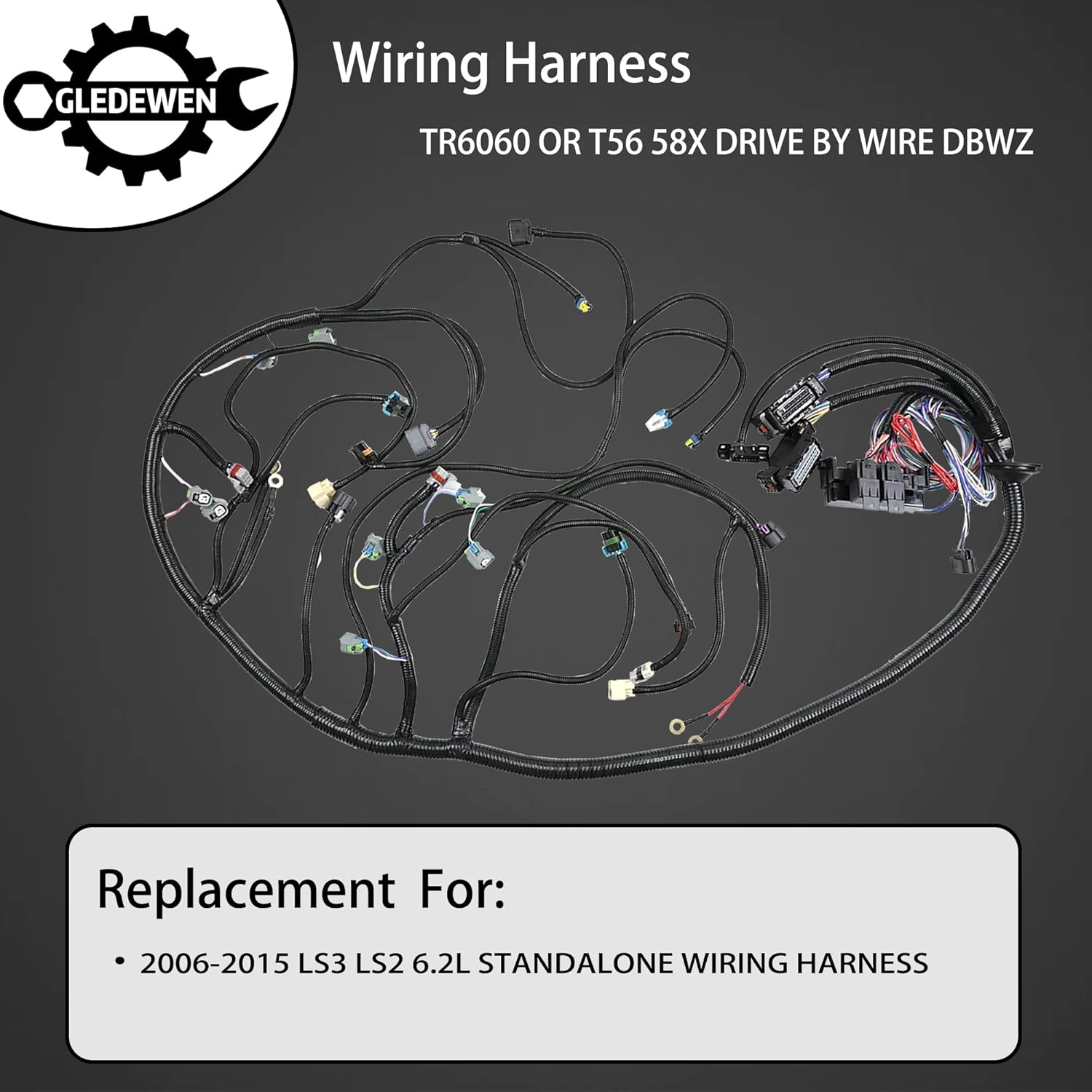 Standalone Wiring Harness 6.2 L, TR6060 T56 58X DBWZ, Compatible with 2006-2015 LS3 LS2 Vortec Engine, LS Swap Engine Harness, Stand Alone Wiring Harness, LS Wire Harness, Drive by Wire Throttle Body