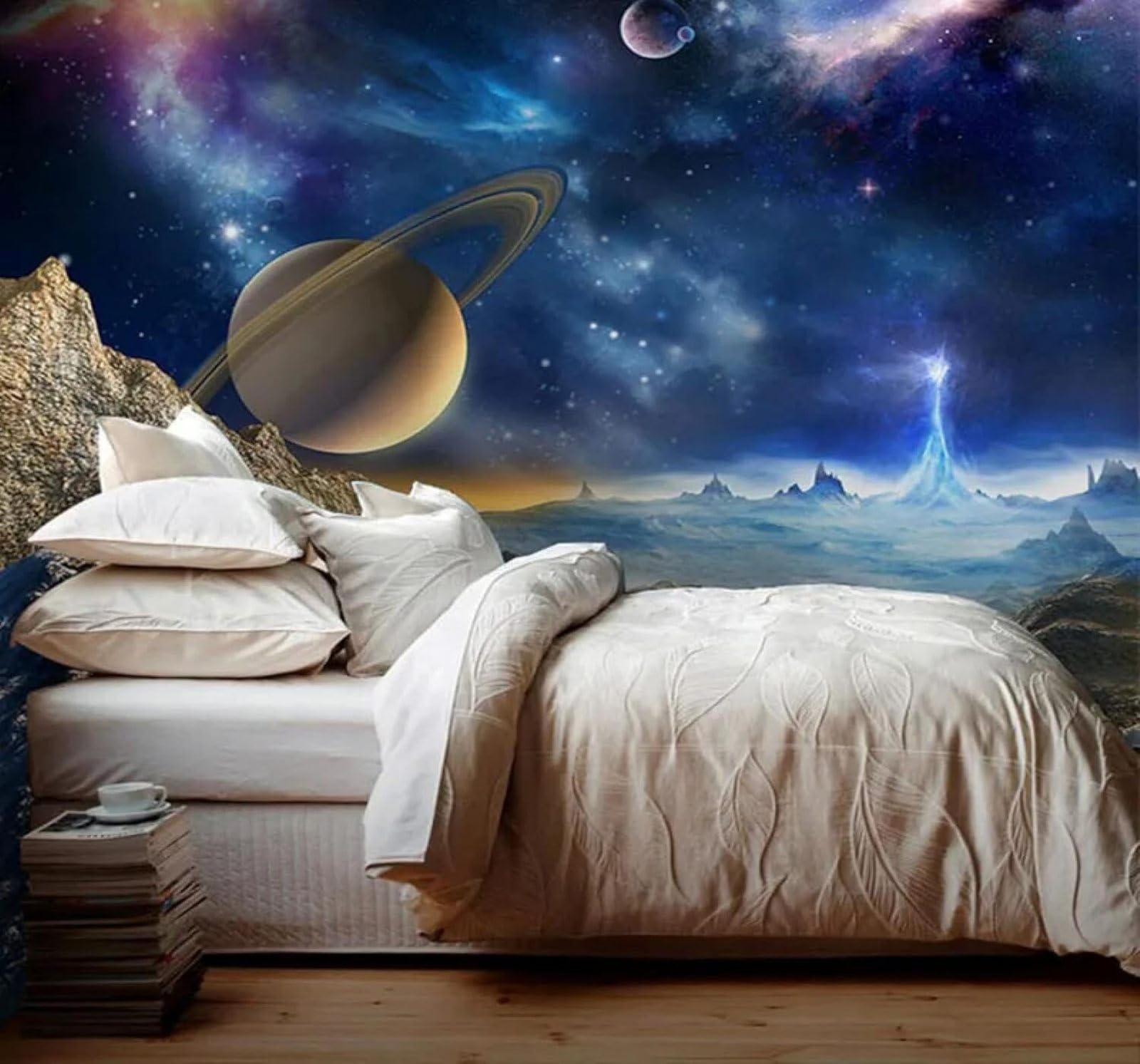 XLMING Blue Aesthetics Sci Fi Planet Universe 3D Wallpaper Luxury Home Dining Decor Paste Sofa Living Room The Wall for Bedroom Mural-400cm×280cm