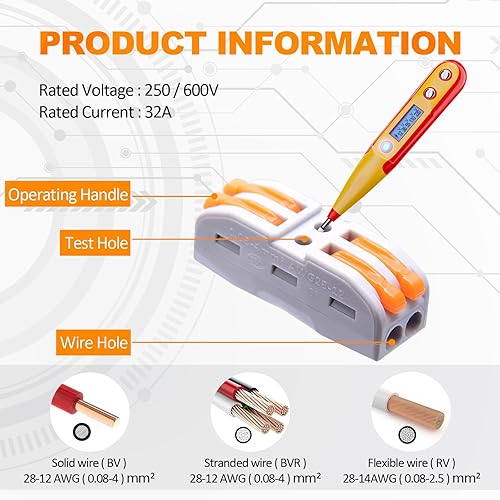 Miniatura 9 de Conectores de cable de palanca, paquete surtido de 75 conectores de cable, kit de conectores de empalme compacto para cables eléctricos, cables