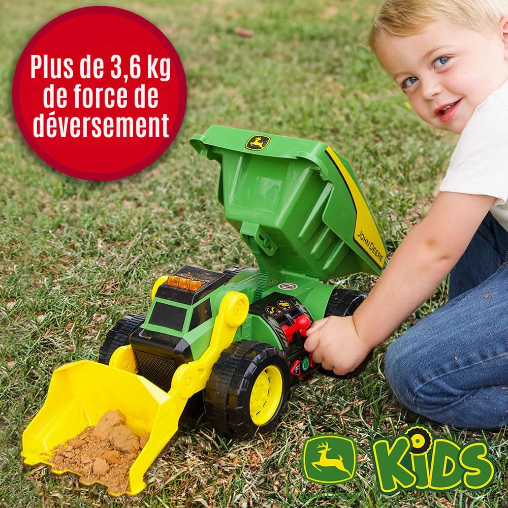 John Deere JD MAXX Power Camion de Chantier 2-en-1 Lumières & Sons, Pelleteuse et Camion Benne Télécommandés, LED, Sons de Chantier, Moteur Électrique, Grandes Roues, Dès 3 Ans