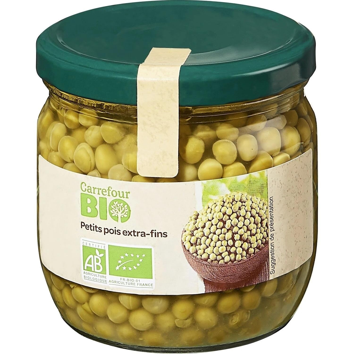 CARREFOUR BIO - Petits Pois Extra-Fins Bio - le bocal de 230g net égoutté - 330g - Le Lot De 4