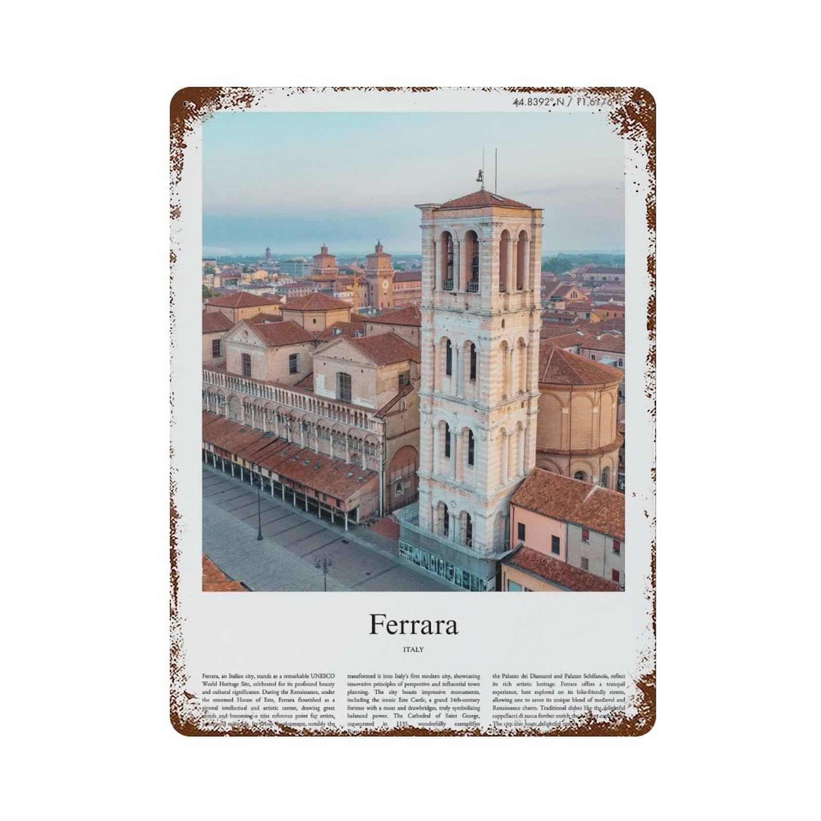 xiaoxiaoshen Ferrara Italy City Scenery Wall Decor Art Metal Tin Poster Modern Home Decor Art Home Bar Shop Decorations Vintage Sign 40x30cm