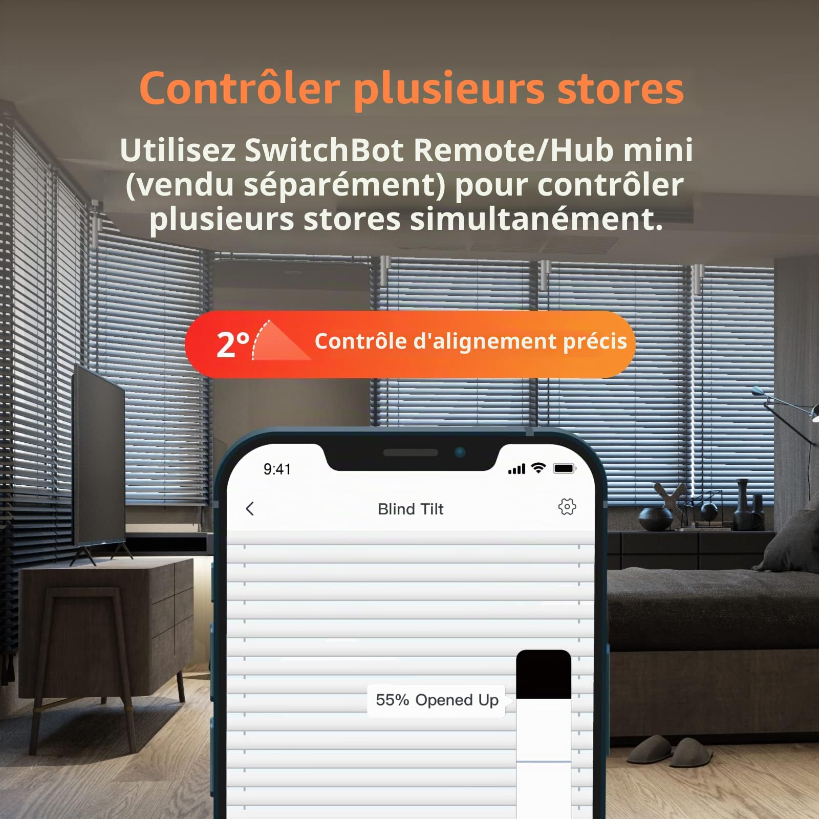 SwitchBot Blind Tilt Moteur de Store motorisé - Moteur de Store électrique avec télécommande Bluetooth, à énergie Solaire, avec SwitchBot Hub Mini pour compatibilité avec Alexa