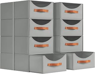 Homsorout Stackable Storage Drawers - Large Collapsible Storage Bins with Drawers, 8 Pack Closet Shelf Organizer Basket, Fabric Pull Out Organizer for Bedroom, Living Room, Dorm, Grey