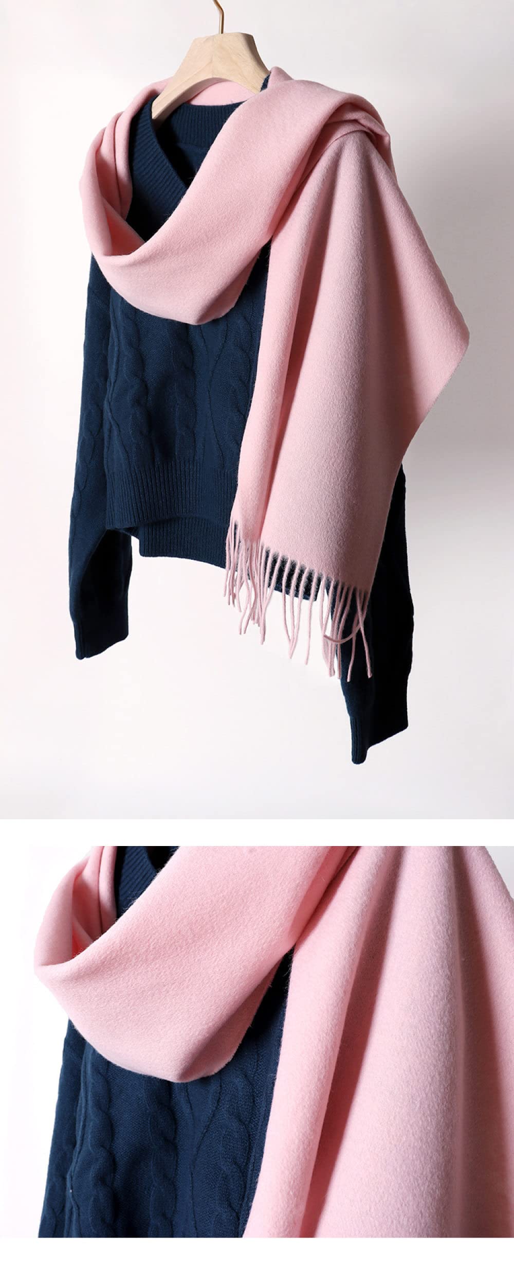 HGJH Schal Damen Winter, Winterschals Hellrosa Weicher Warmer Schal Dicke Decke Einfarbig Quaste Kaschmir Schal Lang Groß Winterschal Trendige Stola Schals Für Frauen Mädchen