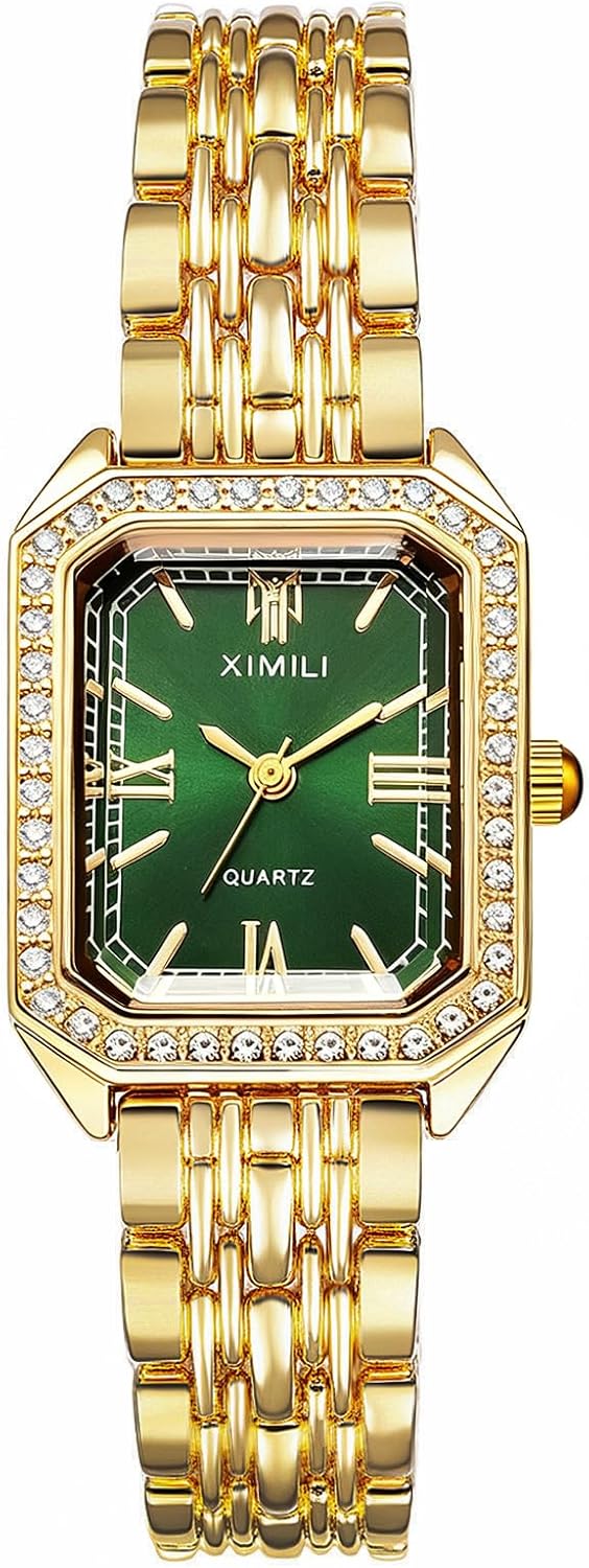 Avaner Women's Gold Square Watches: Ladies Rhinestones Elegant Stainless Steel Adjustable Band Analog Quartz Bracelet Wrist Watch
