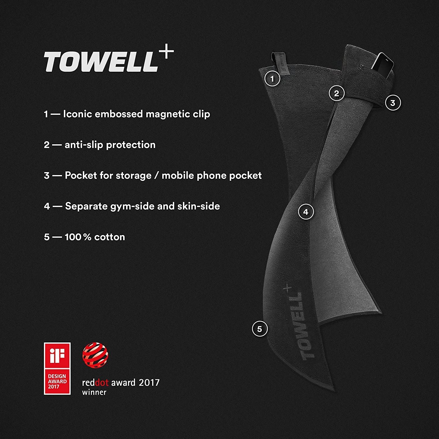 STRYVE | Towell + | Asciugamano sportivo con borsa e clip magnetica | ideale per palestra e attività all'aperto | noto da La grotta dei leoni | Edition nero giallo
