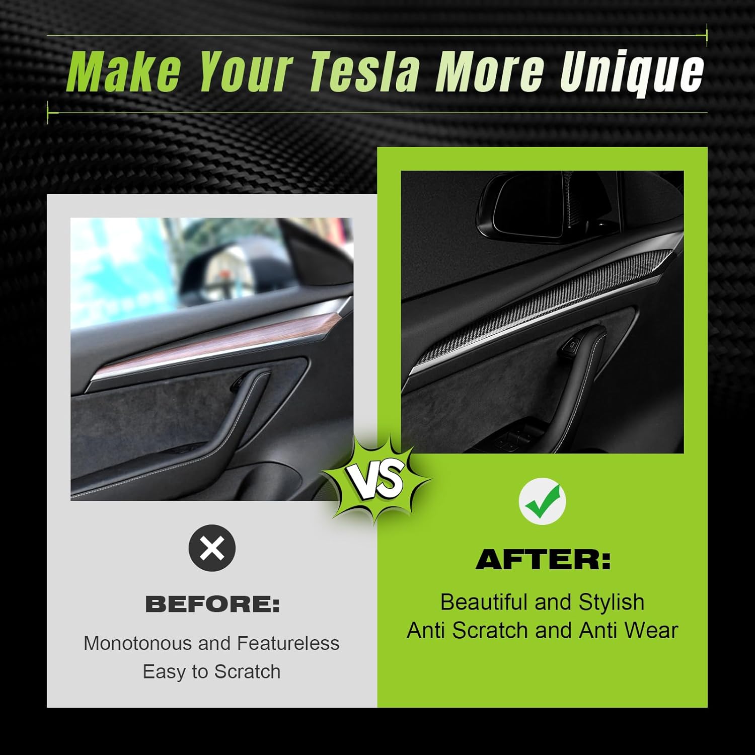 Real Carbon Fiber Front Door Trim Panel Caps 2PCS Compatible with 2021-2023 Tesla Model 3&Y,3K Toray Dry Carbon Fiber Interior Decoration Compatible with Tesla Model 3&Y(Gloss Carbon Fiber)