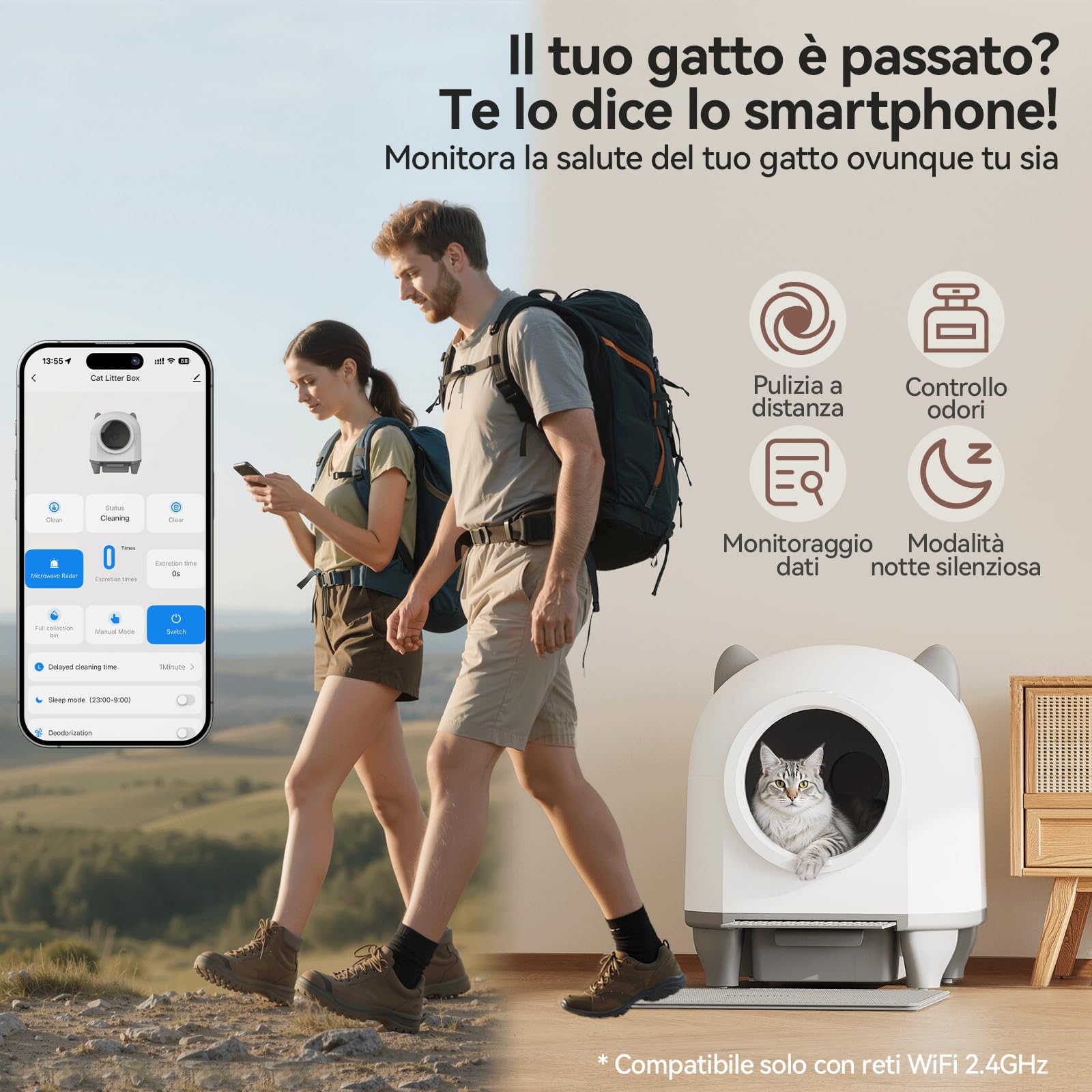 Devoko lettiera gatto autopulente,Design con orecchie da gatto,toilette per gatti XXL,Controllo remoto, ampio spazio, Sicurezza,Anti-odore,90L lettiera automatica per felini,Elettrica per più gatti.