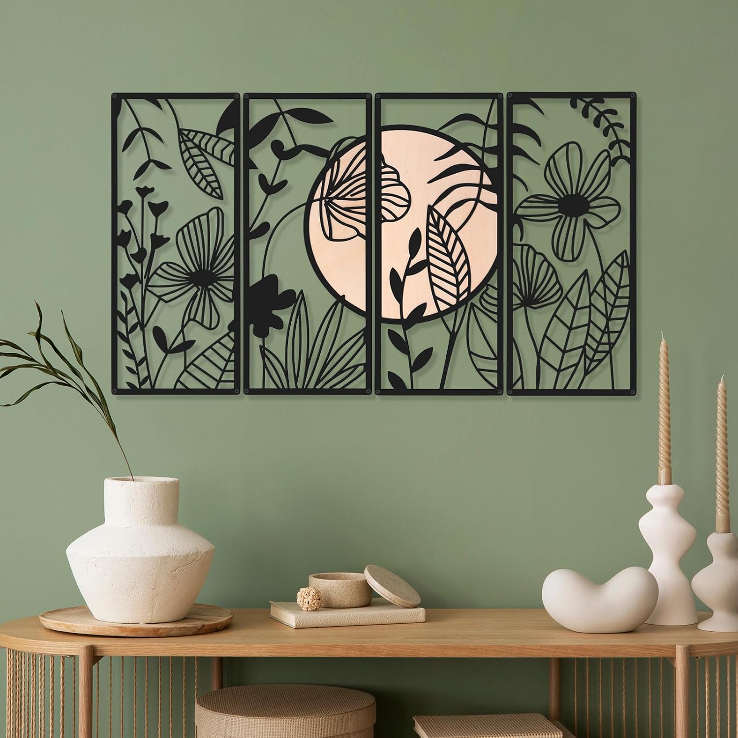 Amazon.com: 4 Pcs Wall Decor Metal Floral Minimalist Line Art Wall ...