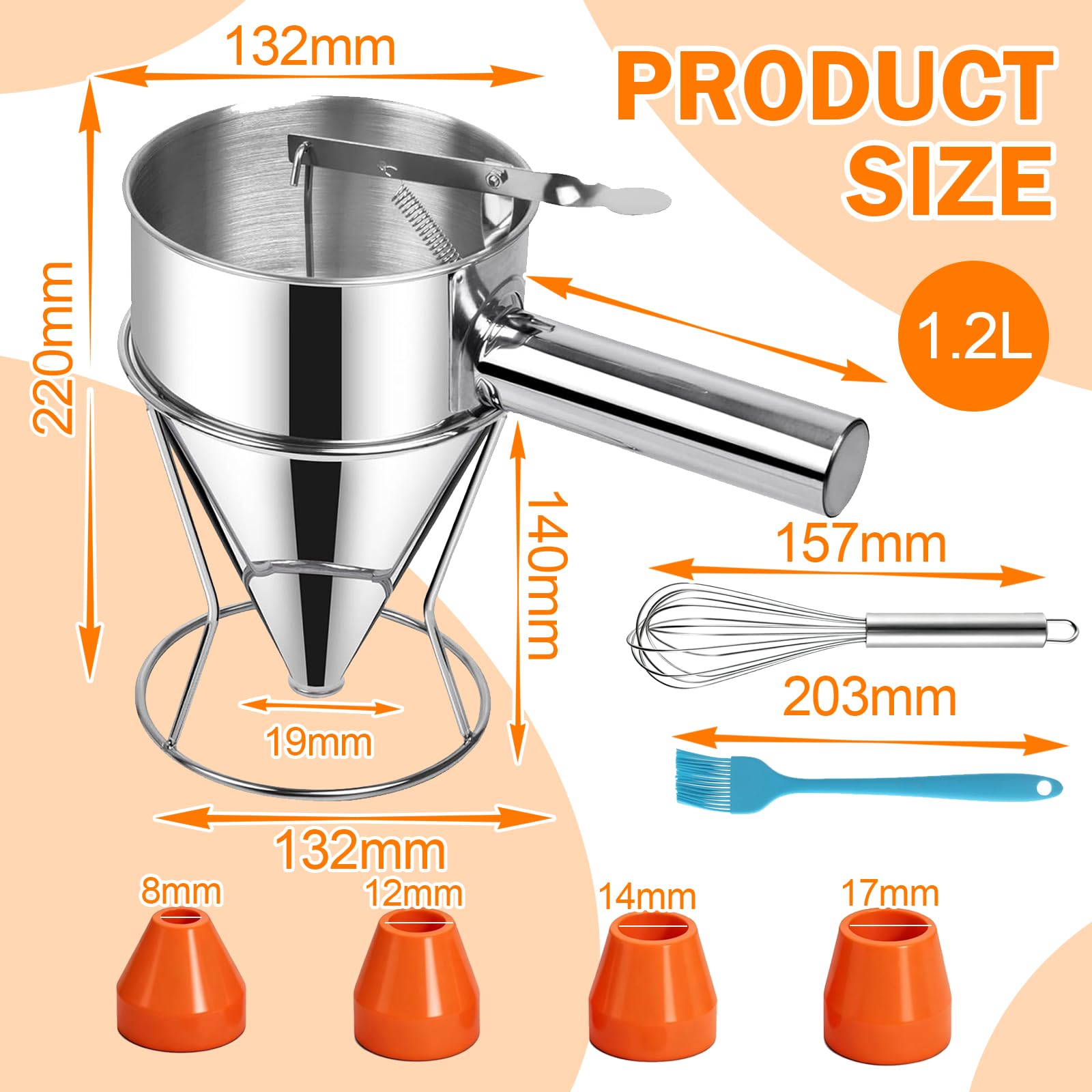 Dispenser per Pasta in Acciaio Inox + Macchina per Uova + Pennello in Silicone + Coperchio Antipolvere per Frittelle Cupcake Dessert