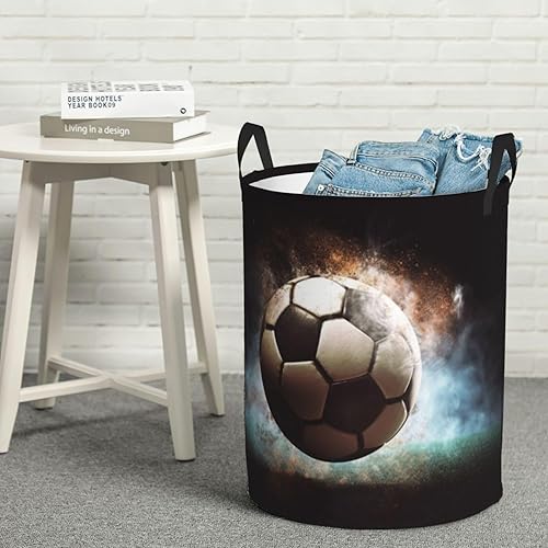 Miniatura 8 de Sport Soccer print Circular Hamper Waterproof Storage Bin Organizer Basket Laundry Hamper With Handles For Clothes Toys Medium