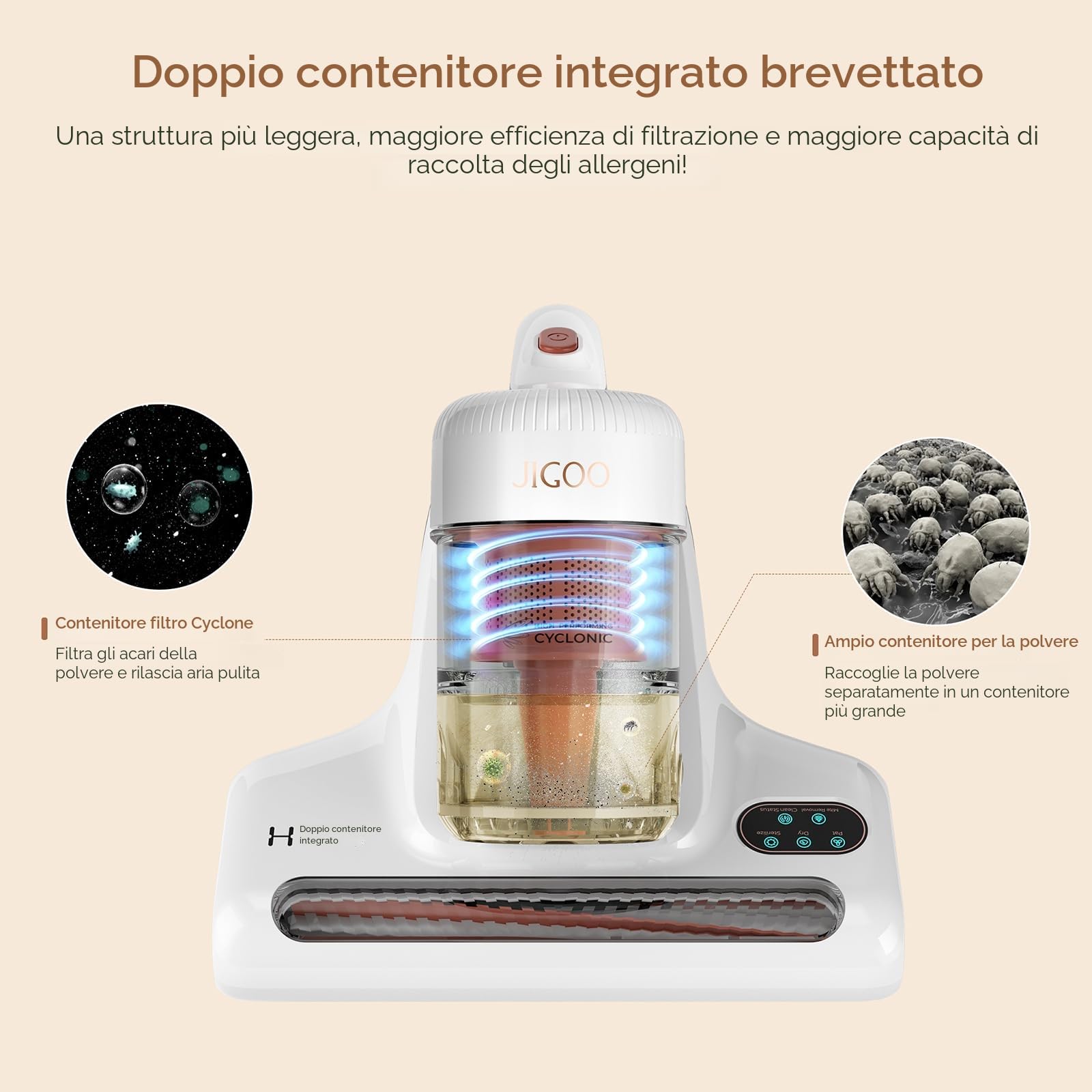 JIGOO Aspirapolvere per materassi J200, 500 W, 13 KPa, UV-C con tecnologia ad alto riscaldamento, anallergico (con cavo, 120 V)