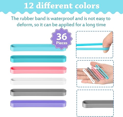 Miniatura 9 de 36 bandas de goma de silicona de 3 pulgadas, bandas elásticas de goma de envoltura de colores surtidos para cartera, tarjeta, muñeca, cajas de